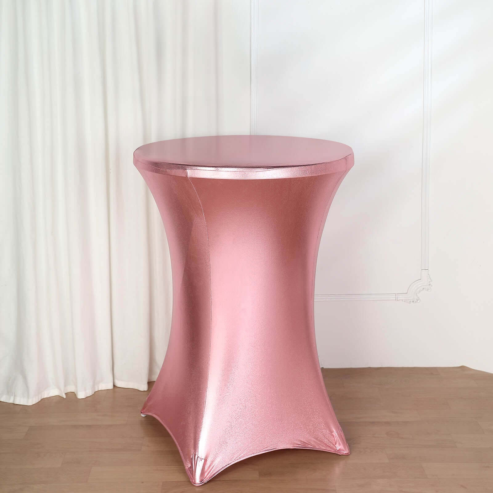 Metallic Spandex 32" Fitted Round Cocktail Table Cover Rose Gold Highboy Tablecloth - Stretch Fit & Water-Resistant