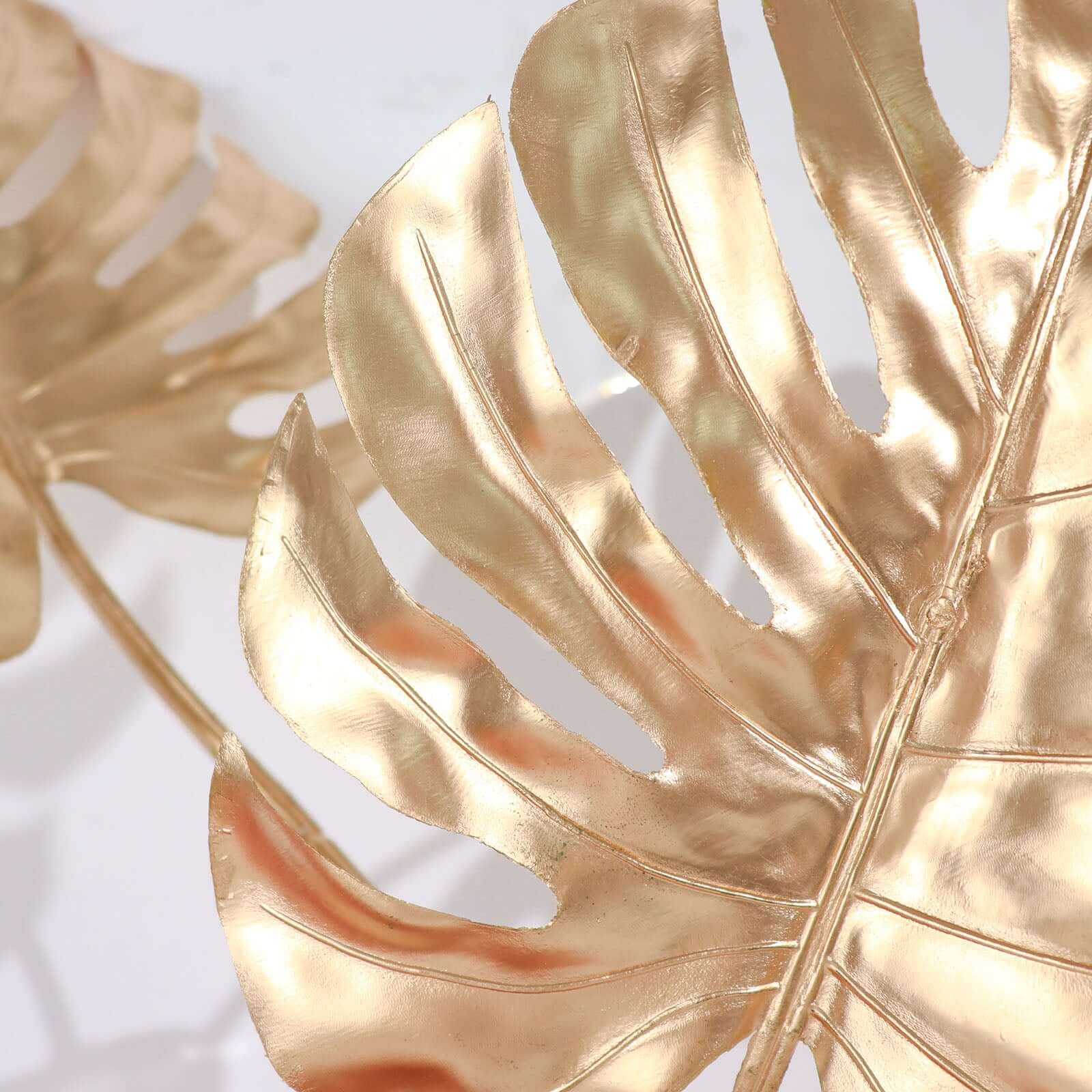 3 Pack 29" Metallic Gold Artificial Monstera Leaf Stems, Faux Palm Leaves, Tropical Floral Arrangements, Faux Plant Vase Filler