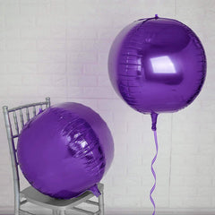 2 Pack 18" 4D Shiny Purple Sphere Mylar Foil Helium or Air Balloons