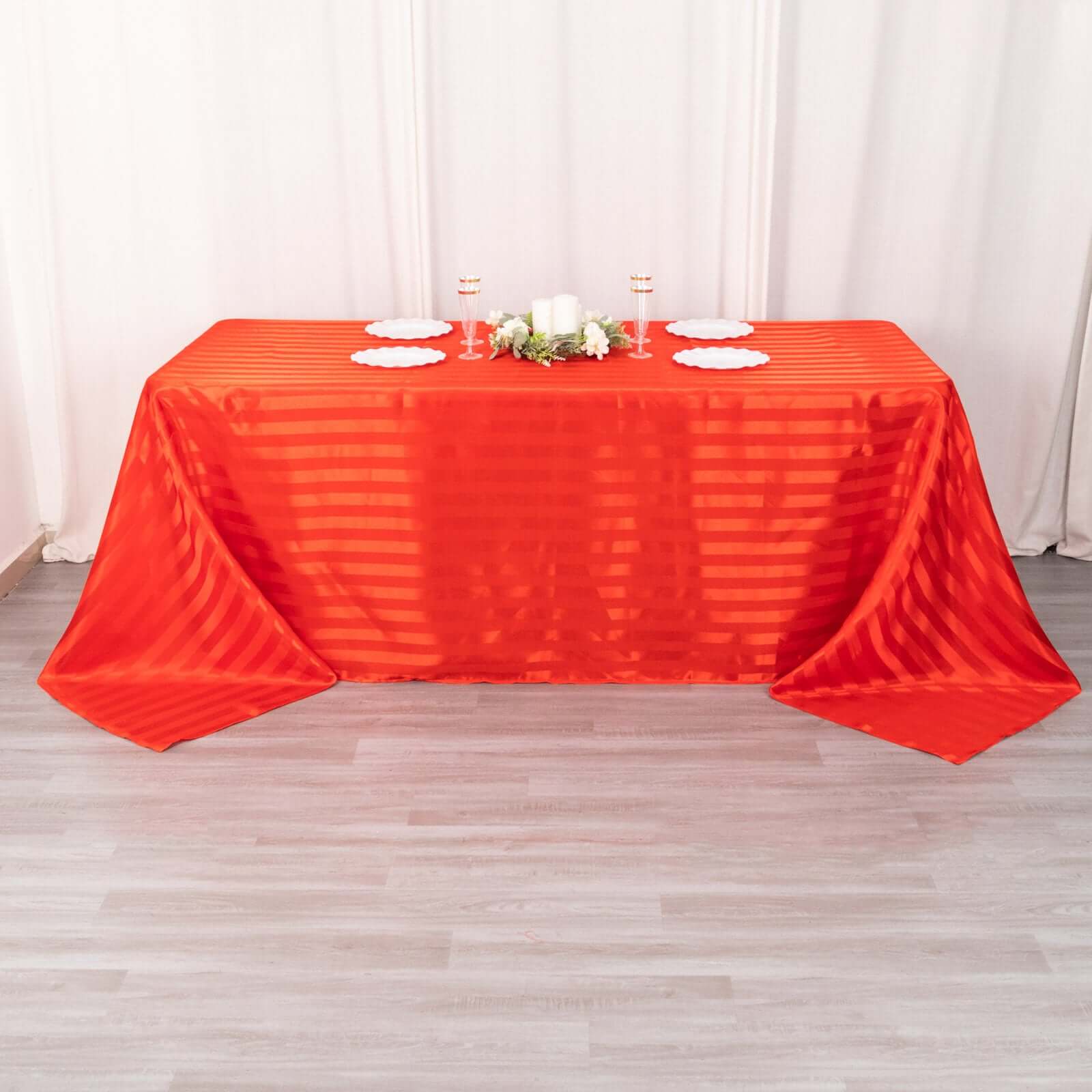 Satin Striped 90"x132" Rectangular Tablecloth Red Satin Stripe - Seamless Silky Smooth Table Cover