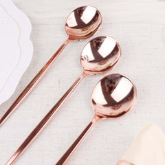 24-Pack Plastic Spoons Glossy Rose Gold - Premium Heavy Duty Disposable Silverware 8"