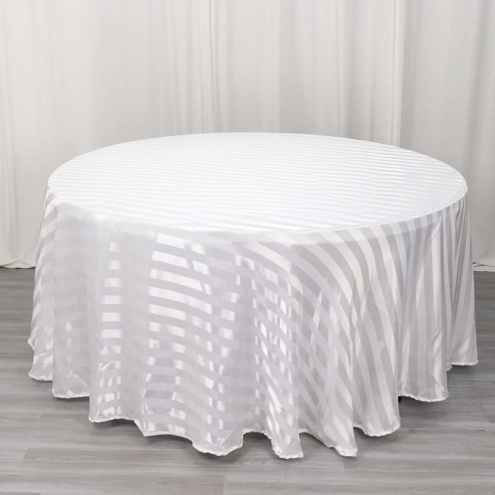 Satin Striped 120" Round Tablecloth White Satin Stripe - Silky Smooth Seamless Wedding Decor