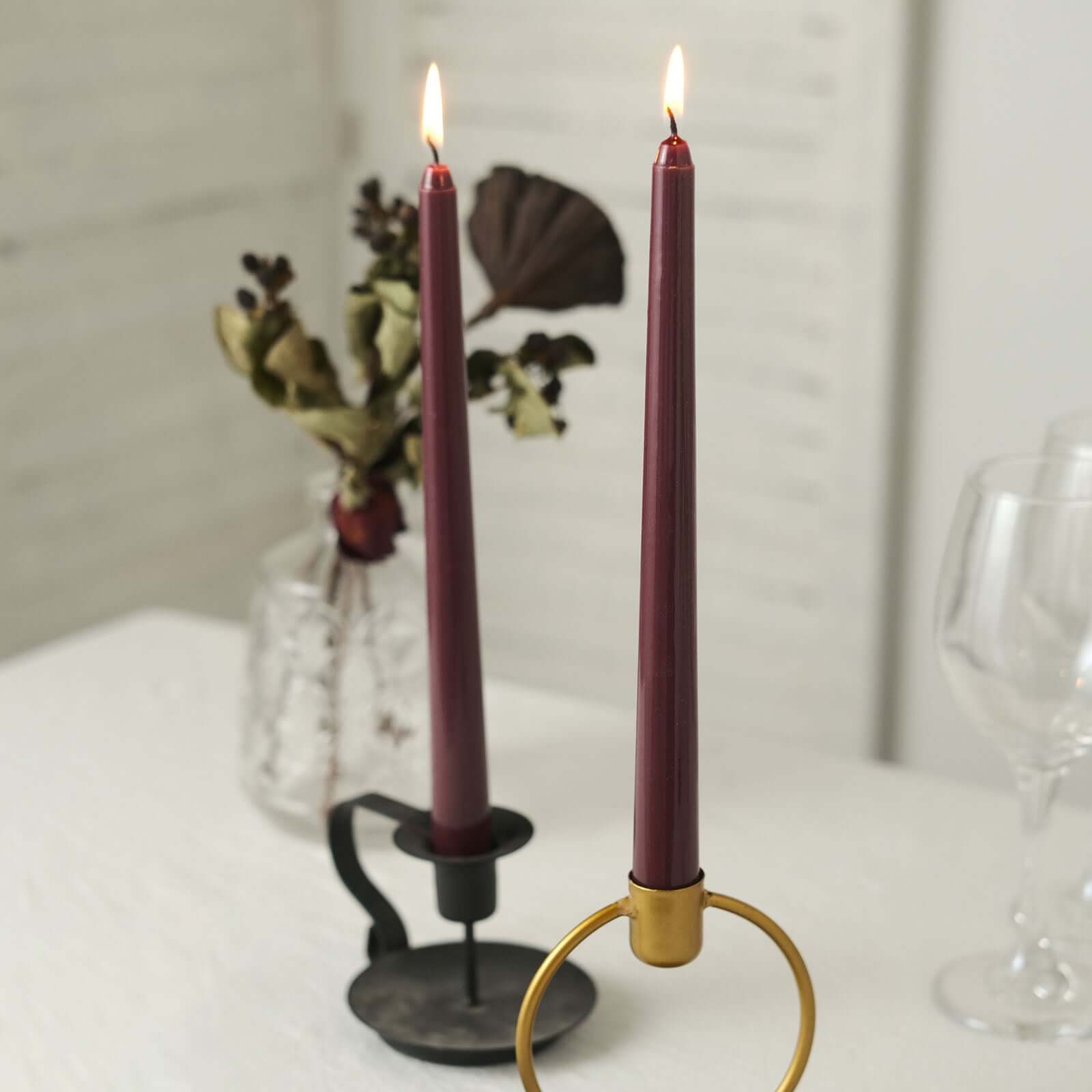 12-Pack Taper Candles Premium Wax Design Burgundy - Unscented Candles for Upscale Settings 10"