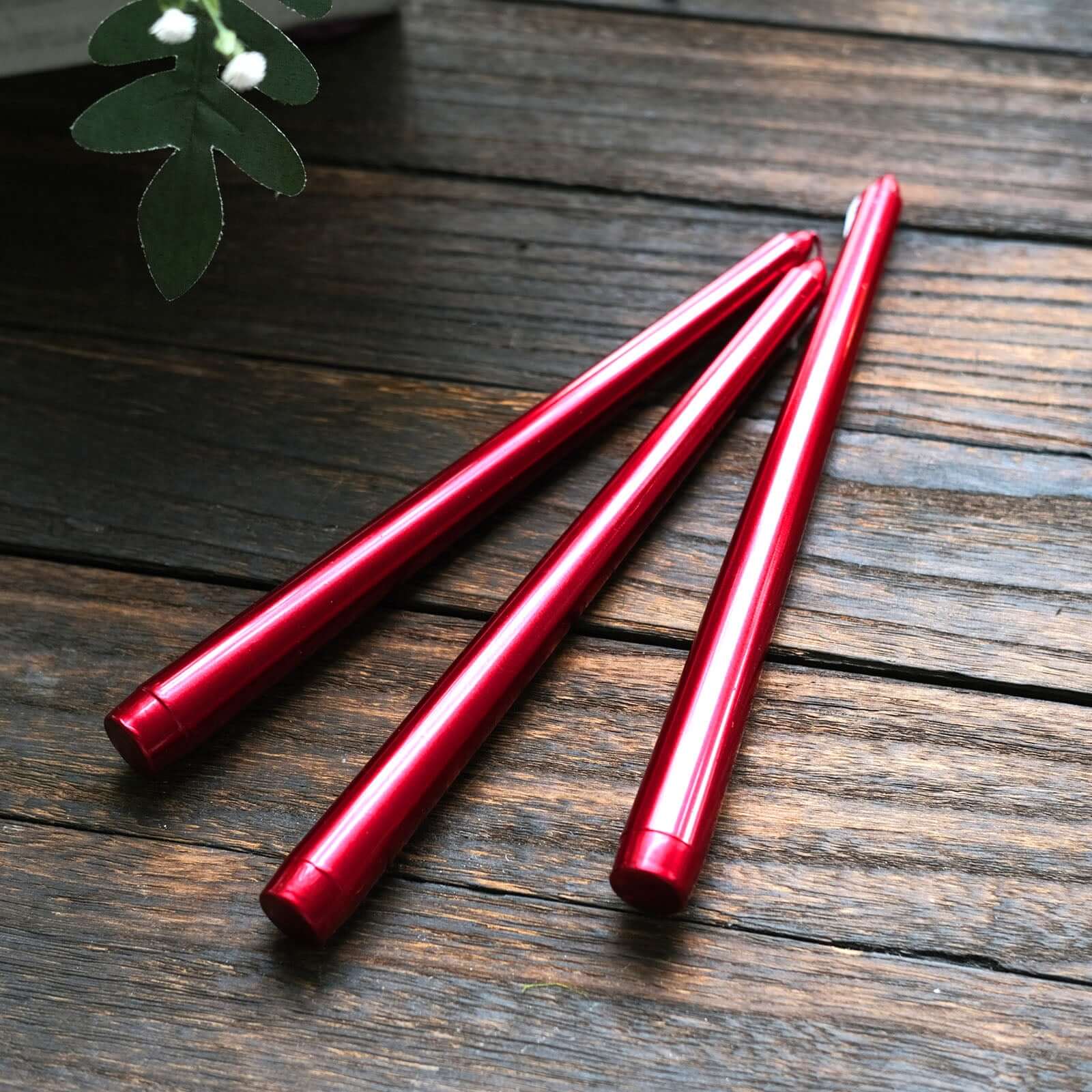 12-Pack Taper Candles Premium Wax Design Metallic Red - Unscented Candles for Upscale Settings 10"