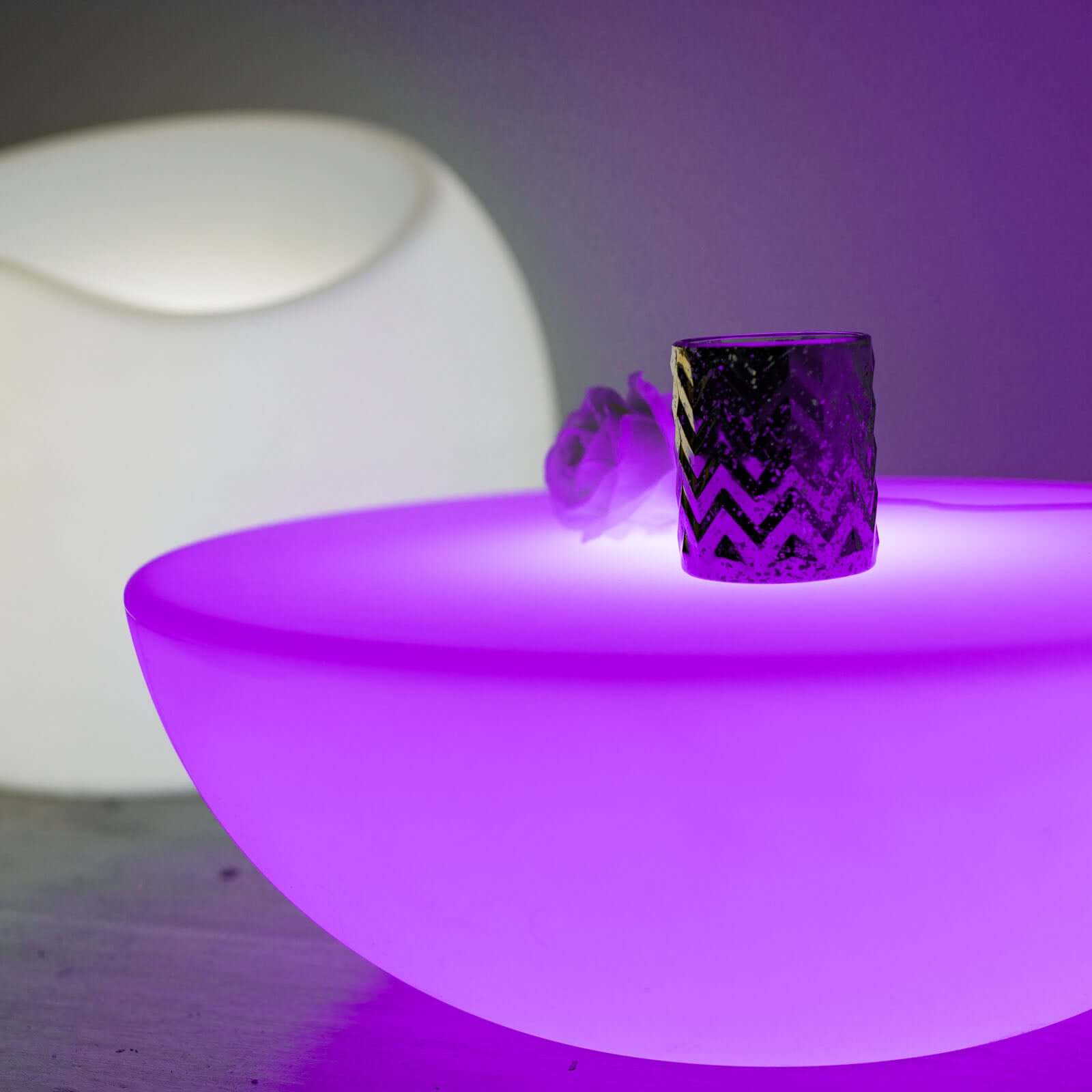 23.5" Color Changing Cordless LED Light Up Half Circle Round Table, Rechargeable Waterproof Illuminated Furniture