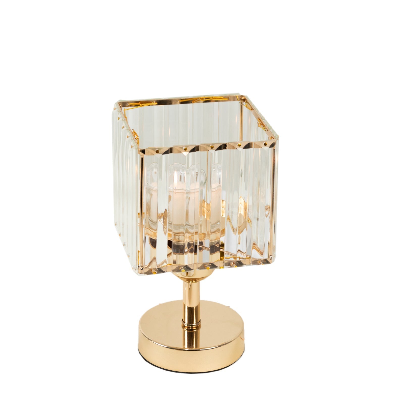 2 Pack 9" Crystal Pendant Hurricane Candle Holders in Gold, Elegant Square Design for Pillar Candles, Decorative Table Centerpieces