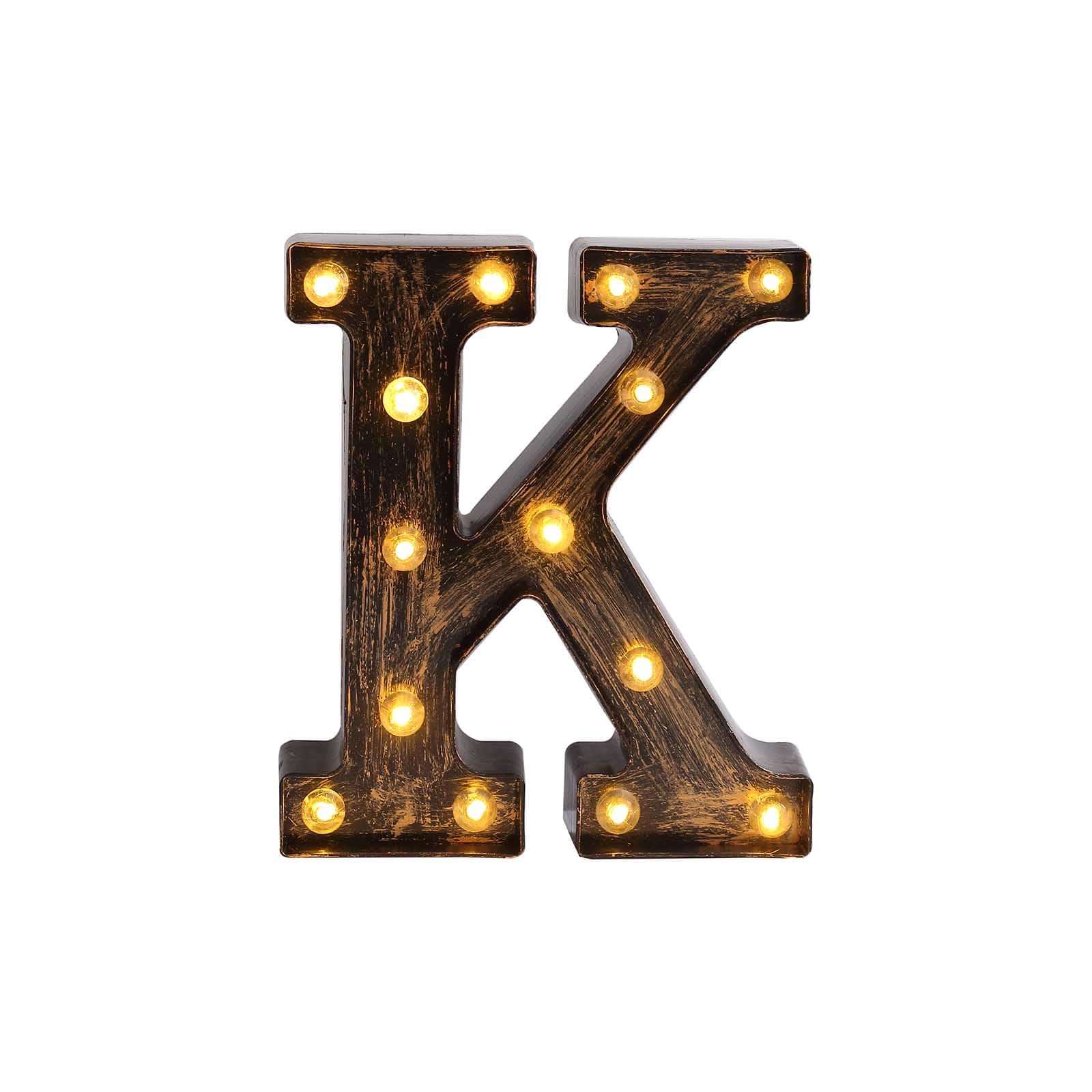 LED Marquee Letter "K" Industrial Style Antique Black - Light-Up Alphabet Sign for Weddings & Displays 9"