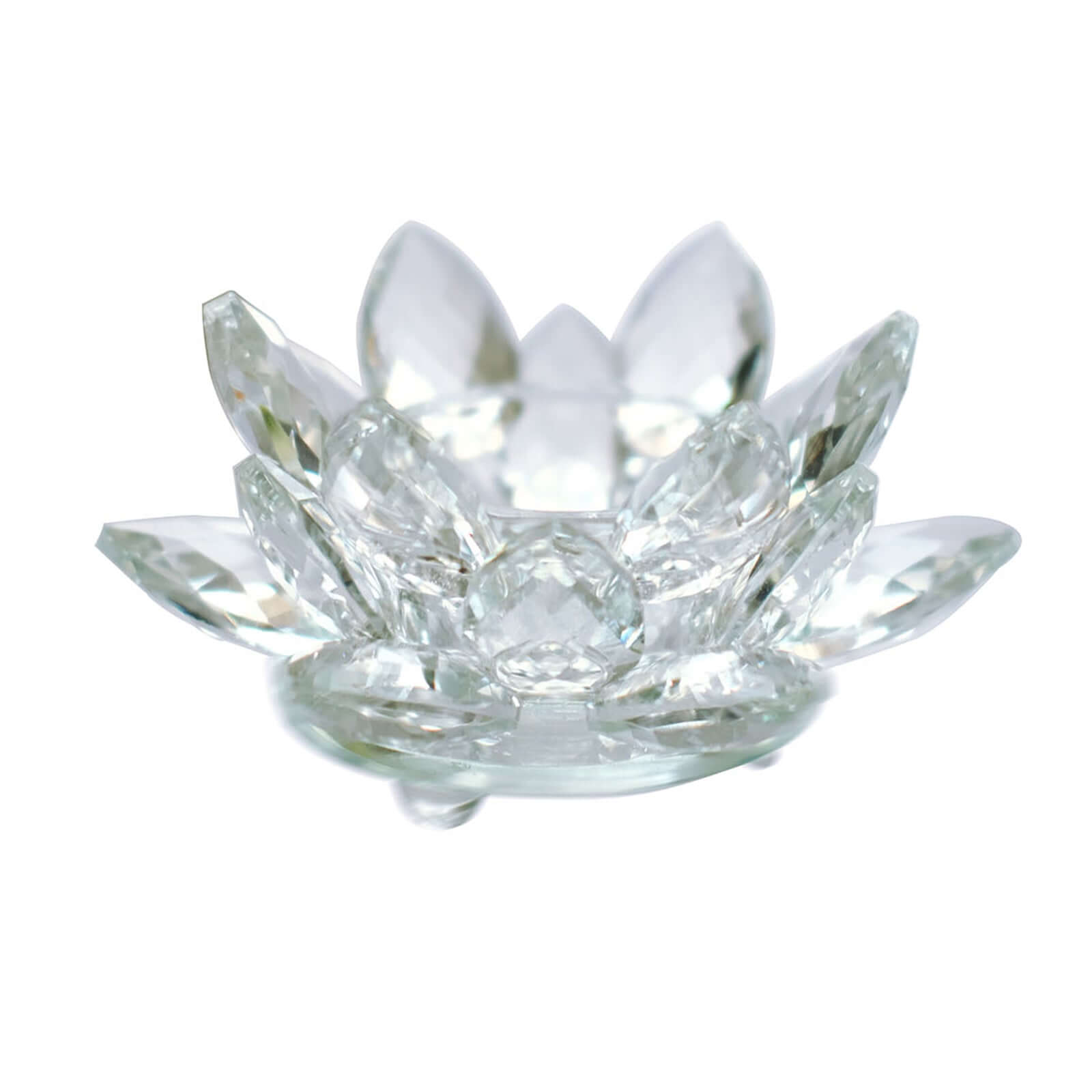 2 Pack Clear 4.5" Crystal Glass Lotus Flower Votive Candle Holders, Tealight Taper Candle Stands
