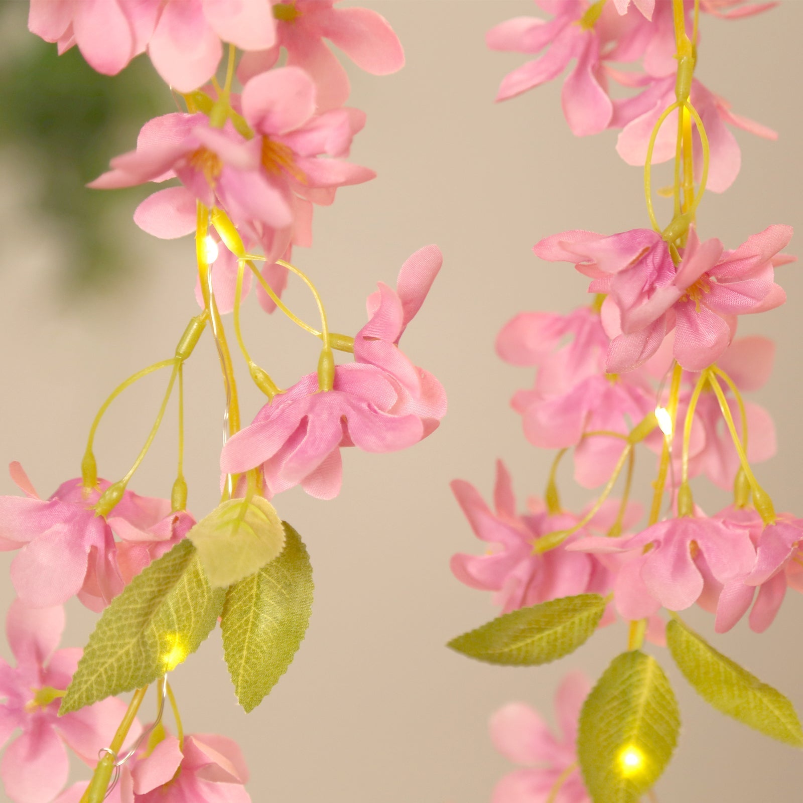 2-Pack Garland String Lights Jasmine Silk Flower Design Pink Warm White - Battery Operated Hanging Décor 6ft