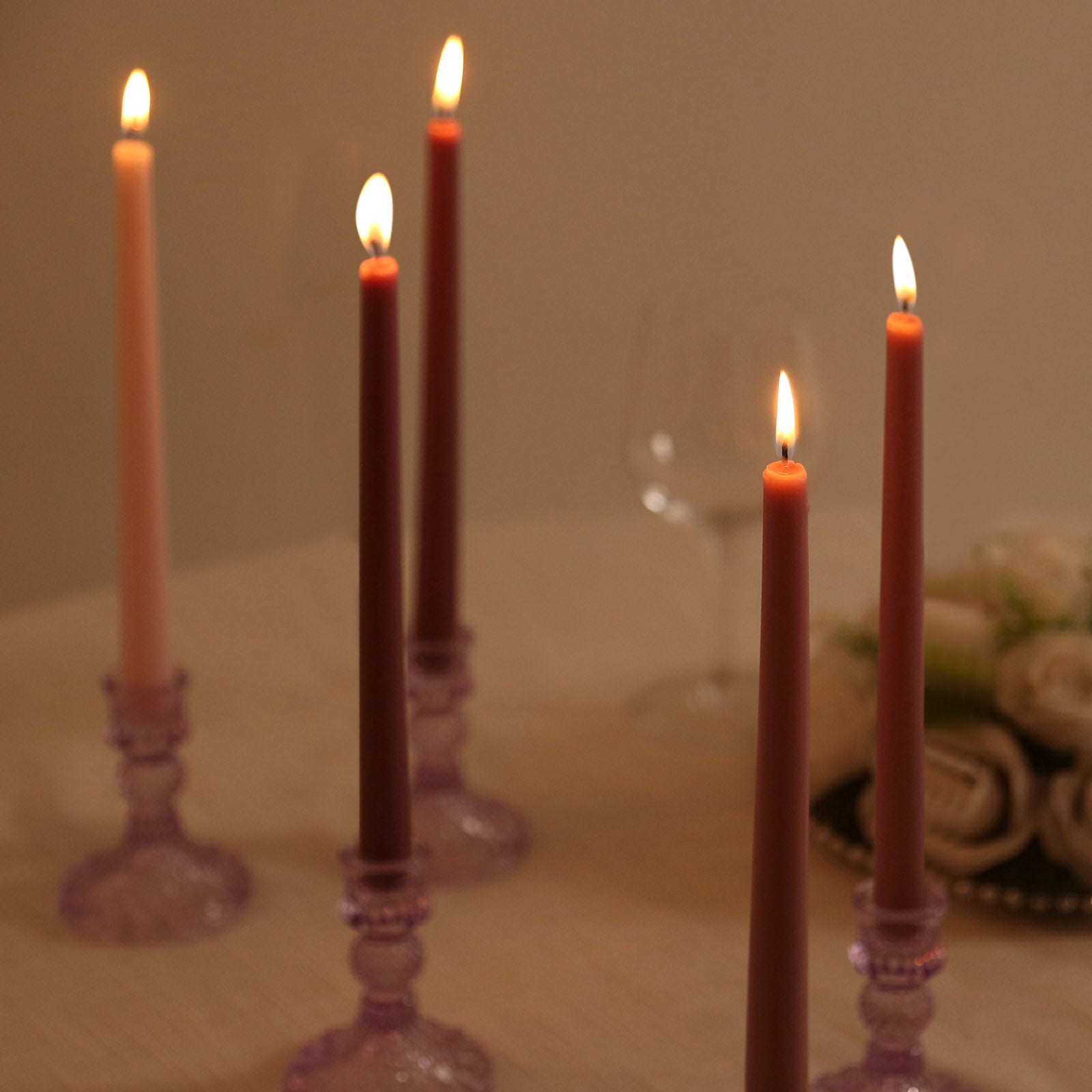 12-Pack Taper Candles Premium Wax Design Mixed Dusty Rose - Unscented Candles for Sophisticated Decor 10"