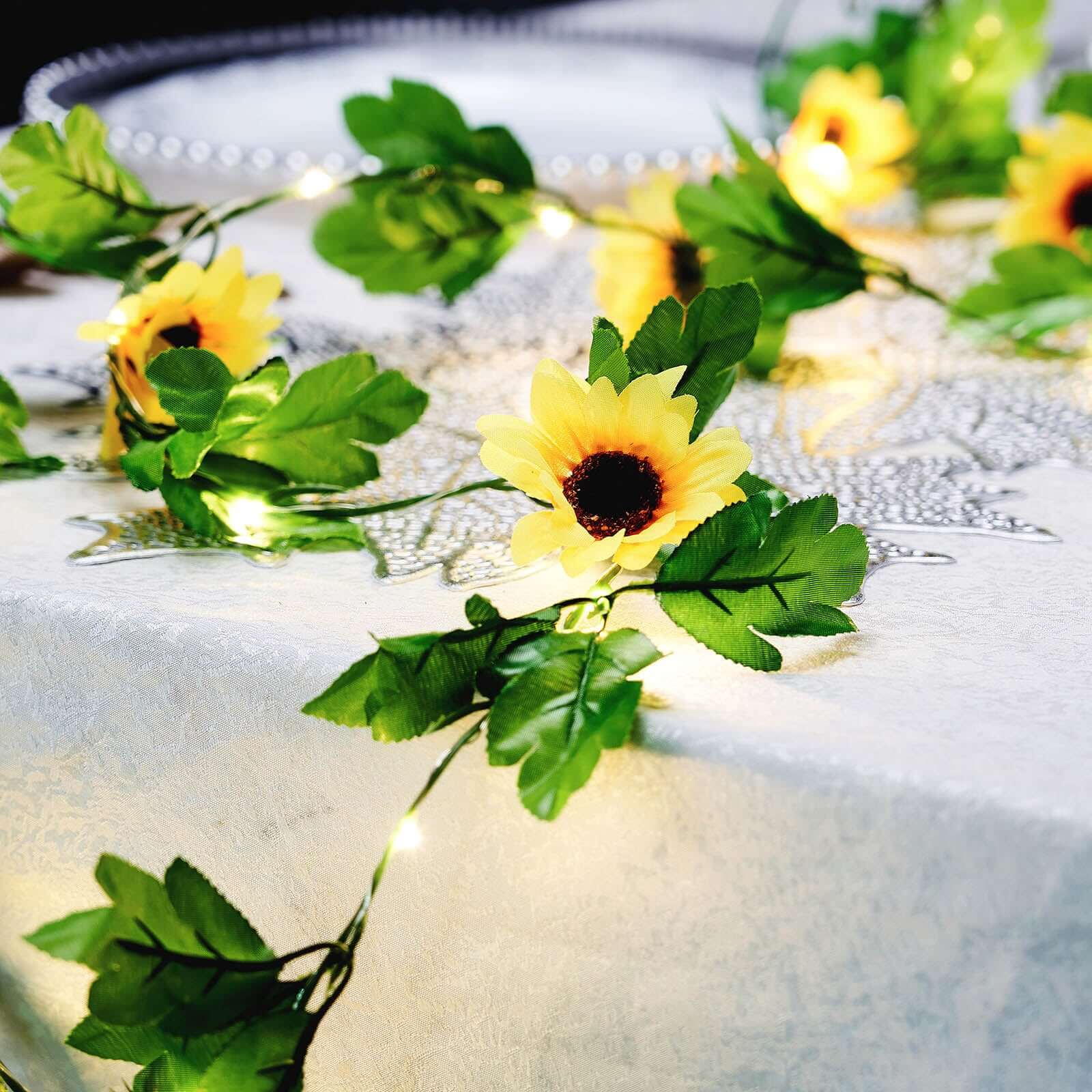20 LED Garland Vine String Lights Sunflower Design Warm White - Battery Operated Party Accent 8ft