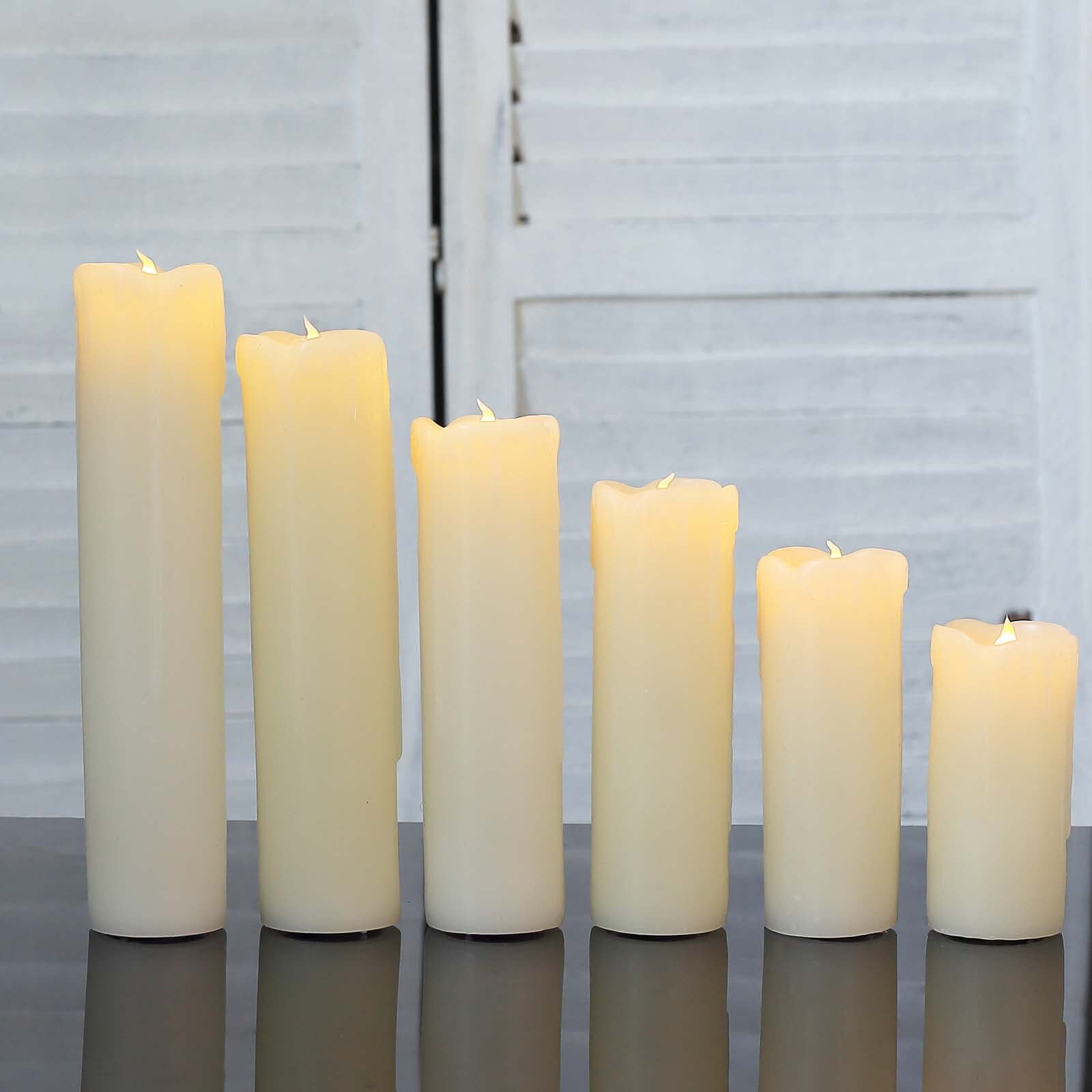 Set of 6 LED Flameless Luminaria Candles Drip Wax Ivory - Battery Operated Pillar Lighting
