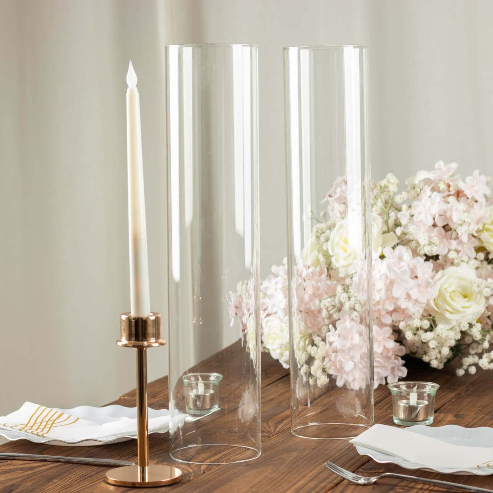 2-Pack Clear Glass Candelabra Shades Open End Hurricane Design - Stylish Table Centerpiece 18"