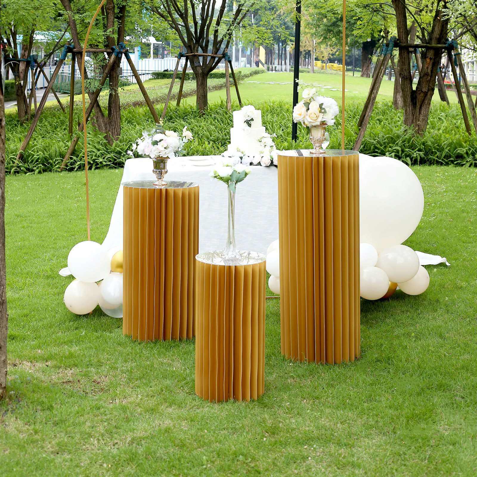 24" Gold Cylinder Display Column Stand, Pillar Pedestal Stand With Top Plate