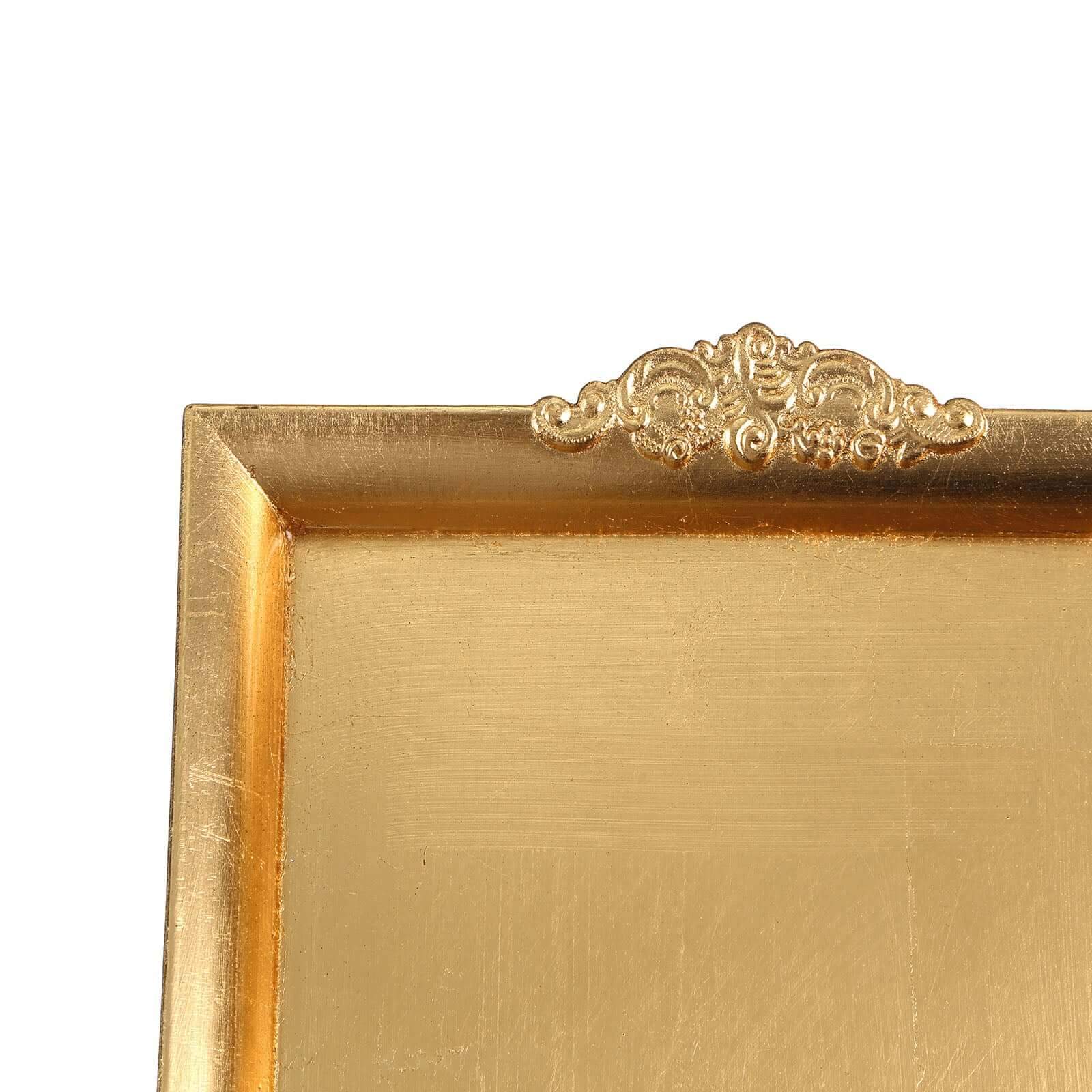2-Pack Acrylic Rectangle Serving Trays 14"x10" in Gold with Embossed Handles, Sleek Decorative Dinner Party Food Platters