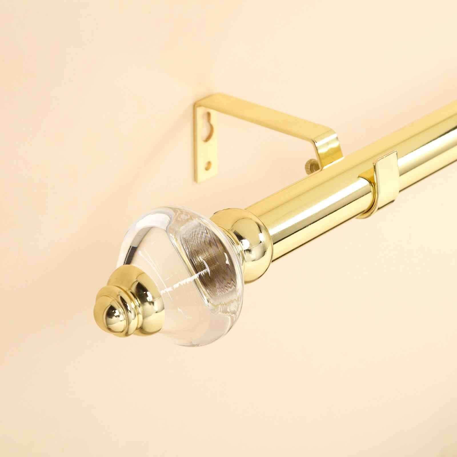 42"-126" Adjustable Metal Curtain Rod Set, Gold, Acrylic Designer Finials