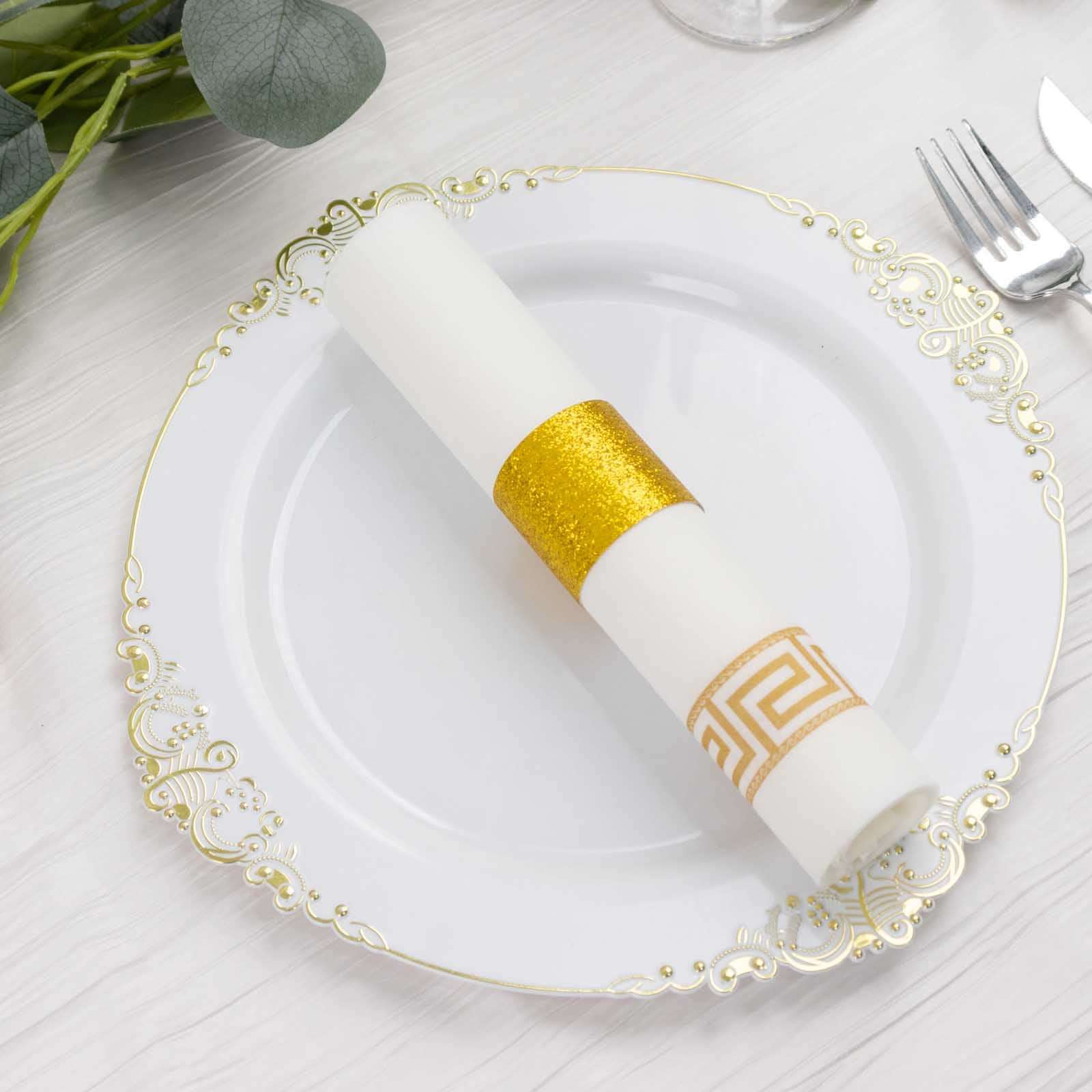 50-Pack Paper Napkin Rings Gold Glitter - Stylish Disposable Napkin Holders 1.5"