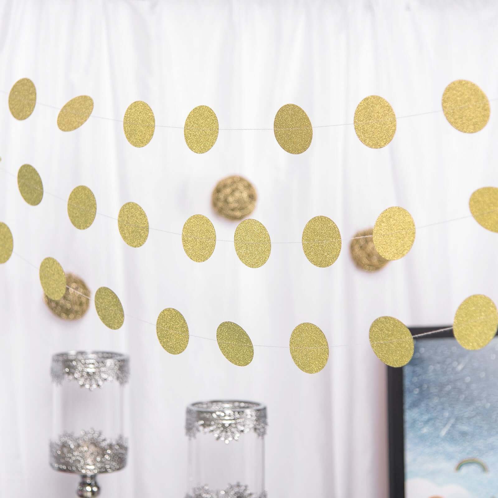 3 Pack 7.5ft Gold Circle Dot Party Paper Garland Banner, Hanging Backdrop Streamer