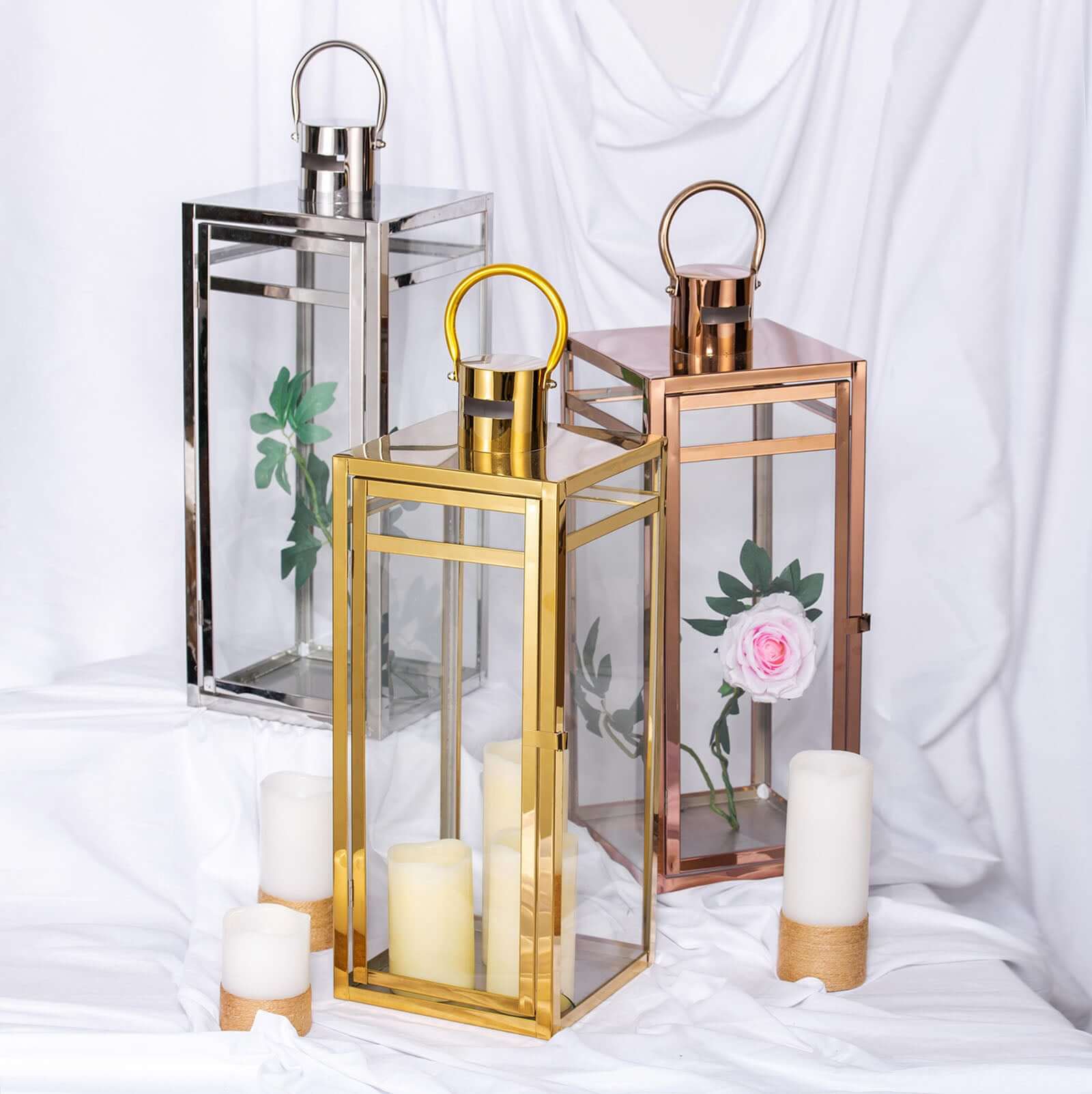 Stainless Steel Candle Lantern Vintage Top Design Gold - Outdoor Metal Patio Lantern Centerpiece 22"