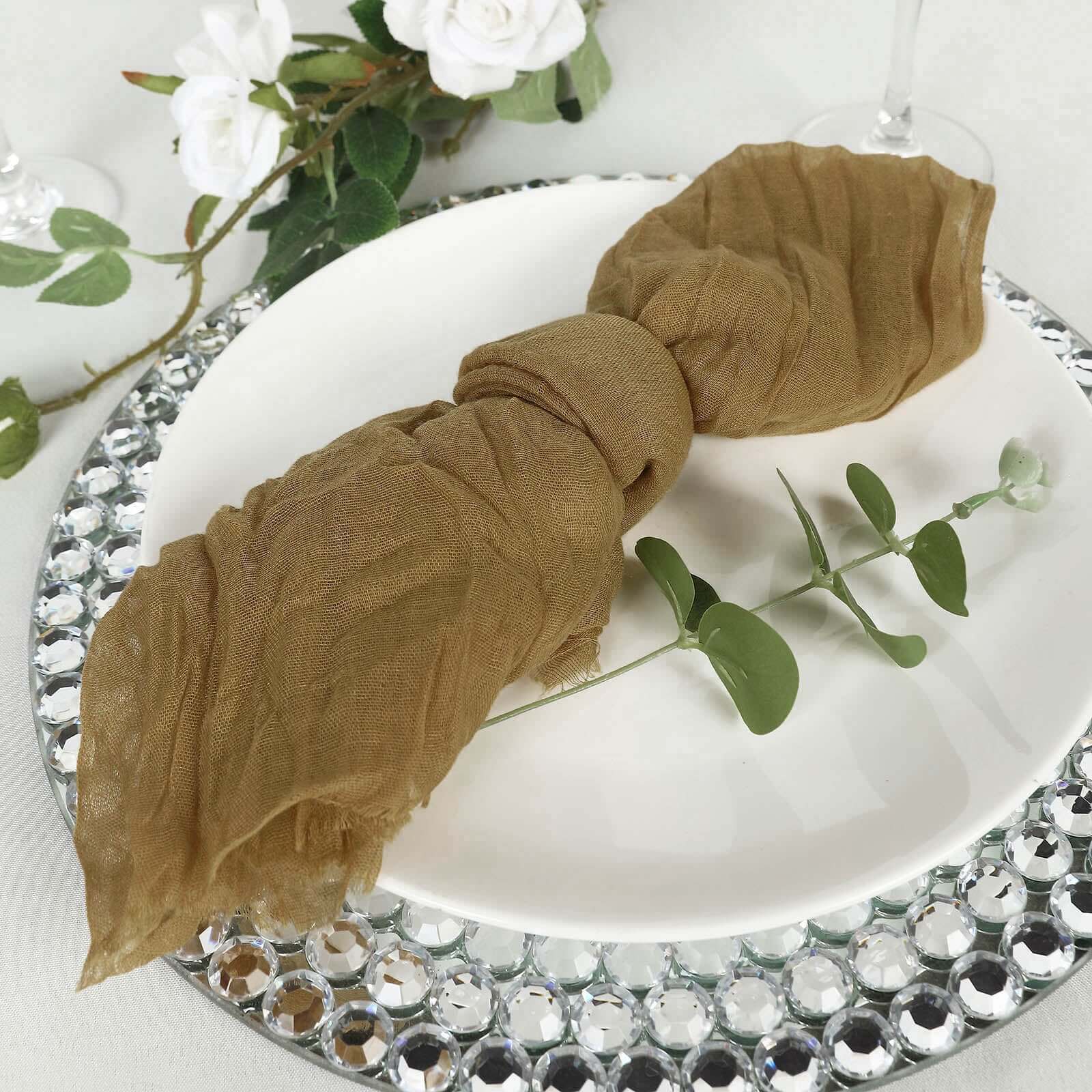 5 Pack Gauze Cheesecloth 24"x19" Napkins Gold Reusable Dinner Napkins for Boho Farmhouse Style Events