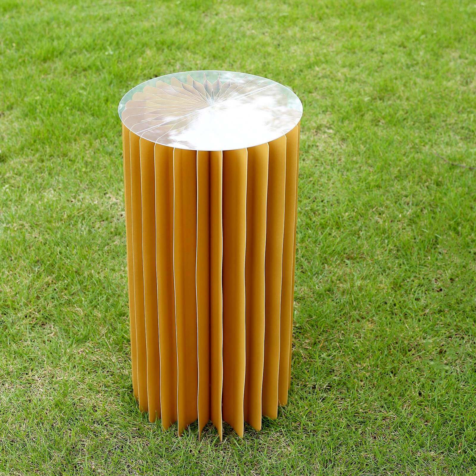 24" Gold Cylinder Display Column Stand, Pillar Pedestal Stand With Top Plate