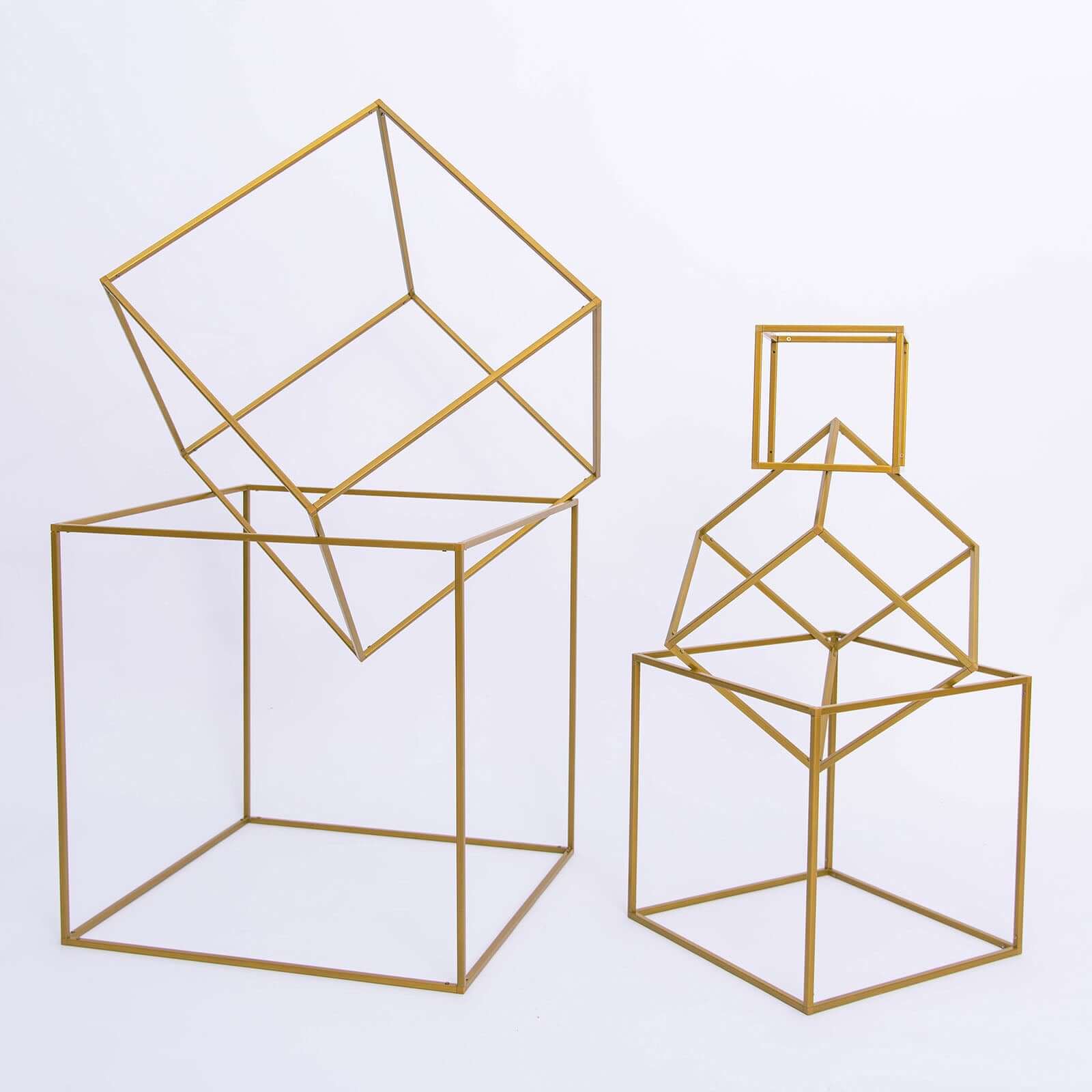 2 Pack 20" Square Gold Metal Frame Wedding Flower Stands, Geometric Centerpieces