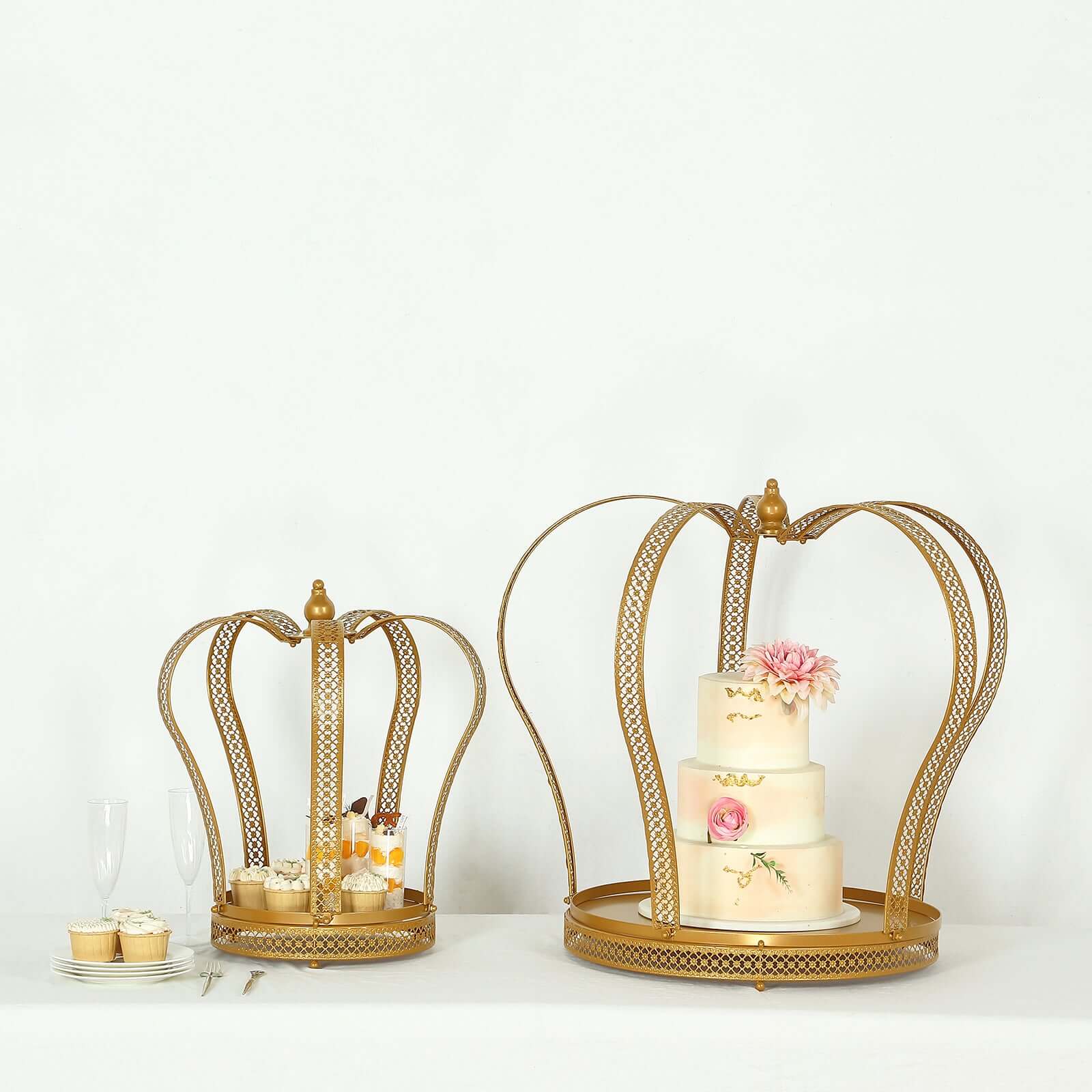 Metal Wedding Cupcake Stand Gold Princess Crown Style - Stunning Dessert Display Holder Centerpiece for Upscale Weddings & Special Occasions 19"