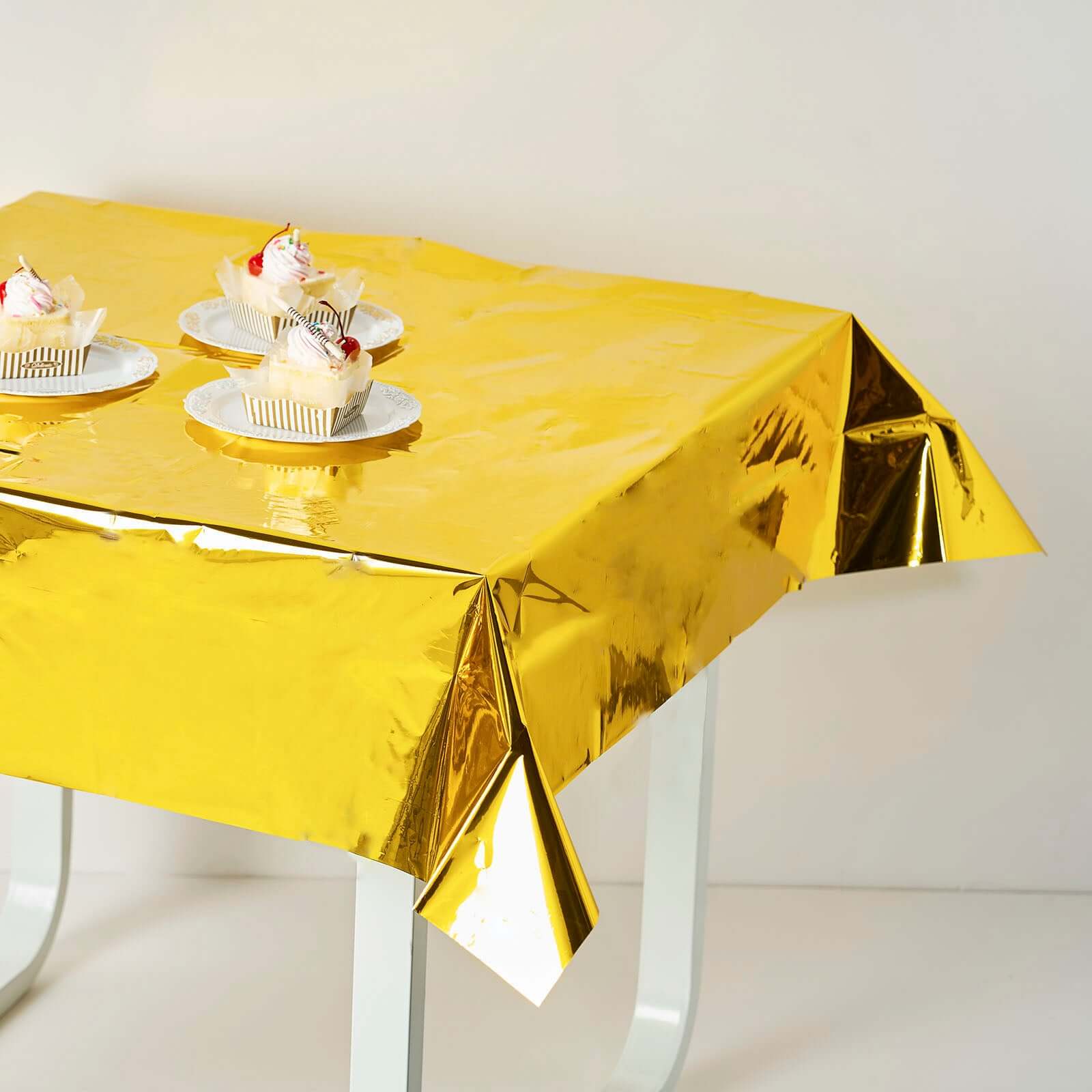 50"x50" Gold Metallic Foil Square Tablecloth, Disposable Table Cover