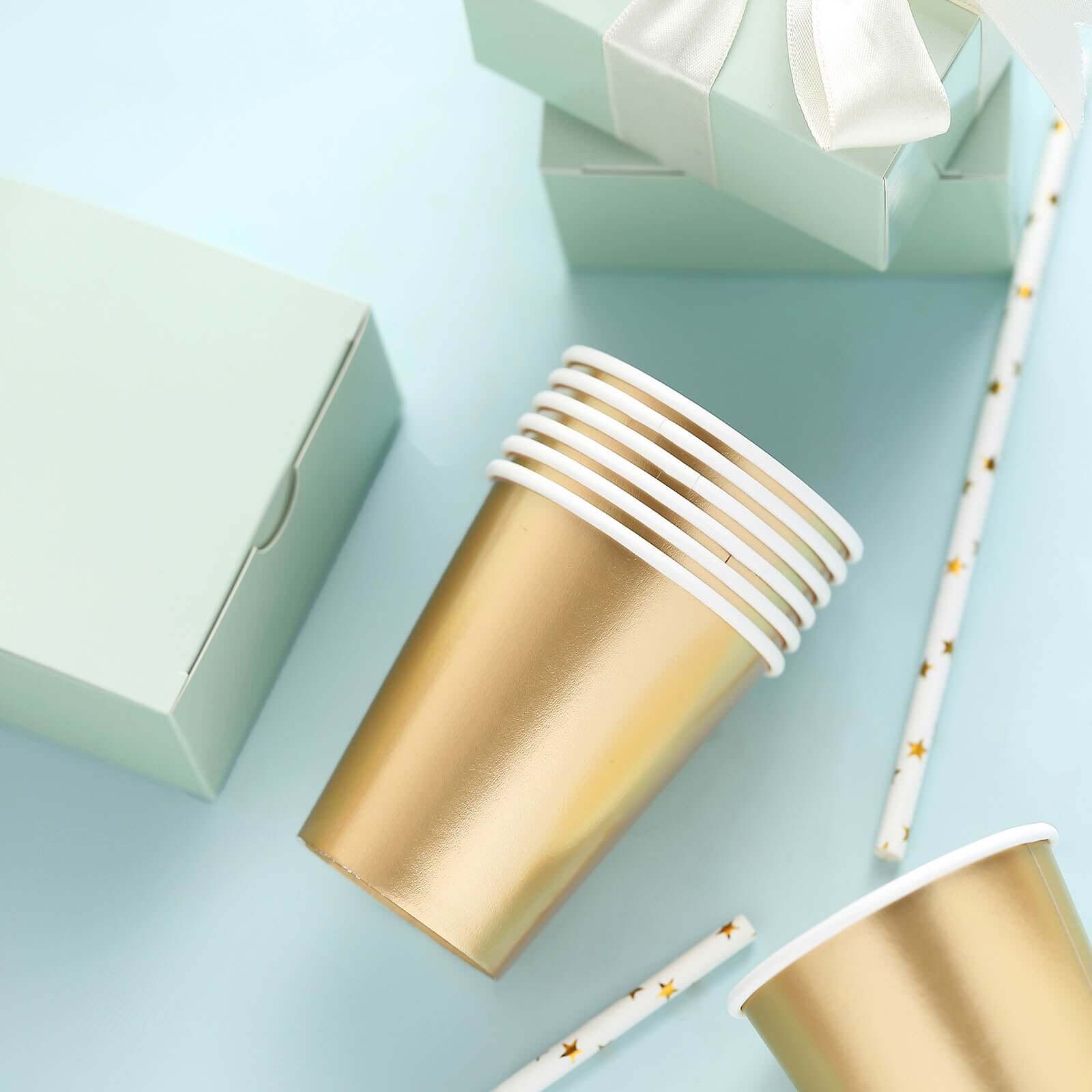 24-Pack Paper Cups in Metallic Gold - Stylish Disposable Party Cups for Hot & Cold Beverages 9oz