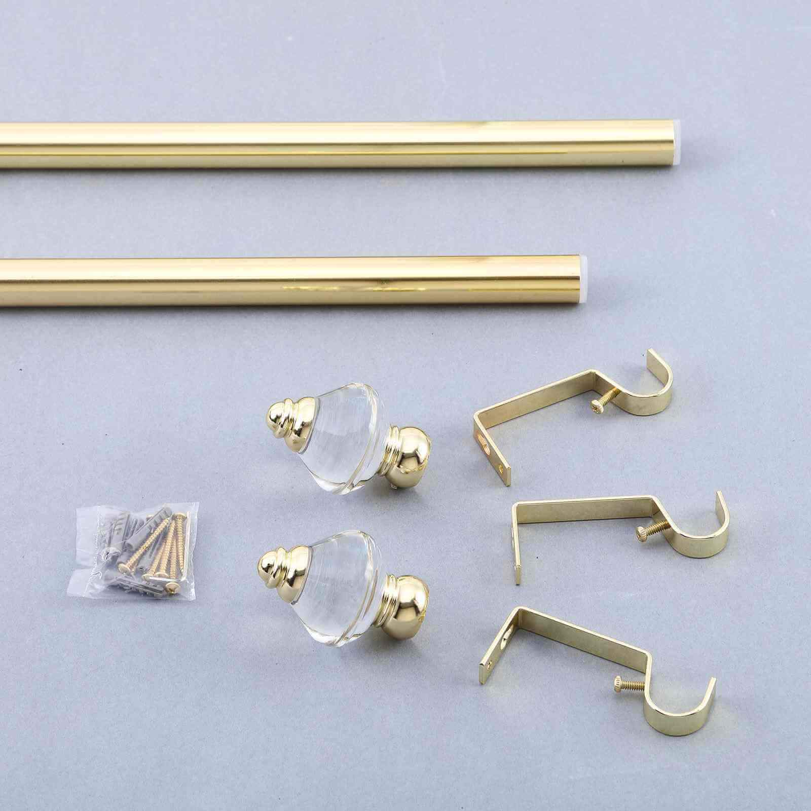 42"-126" Adjustable Metal Curtain Rod Set, Gold, Acrylic Designer Finials