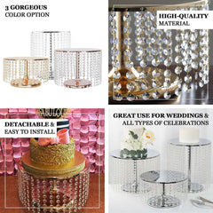 Metal Cake Stand Round Design Metallic Gold with Crystal Chains 14" Dia - Cupcake Dessert Pedestal 8" Tall