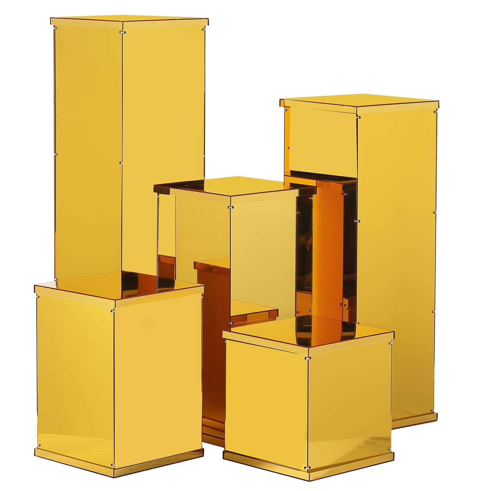 40" Floor Standing Gold Mirror Finish Acrylic Display Box, Pedestal Riser with Interchangeable Lid and Base