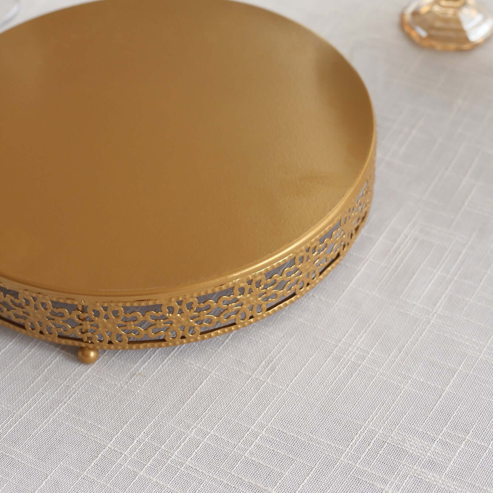 Metal Pedestal Cake Stand Fleur De Lis Round Design Gold - Cupcake Dessert Display Table Centerpiece 12"