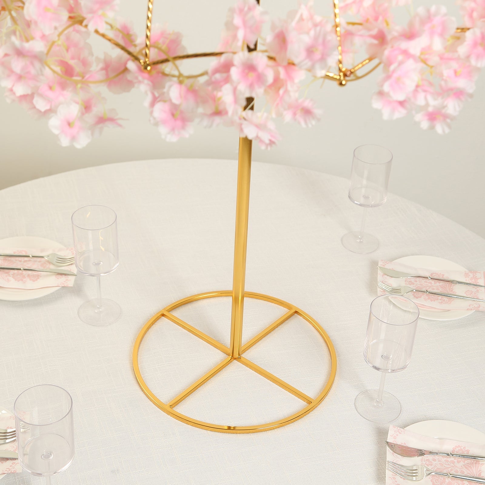 Wedding Centerpiece Umbrella Design Metal Gold - Round Base Floral Frame Stand 42"