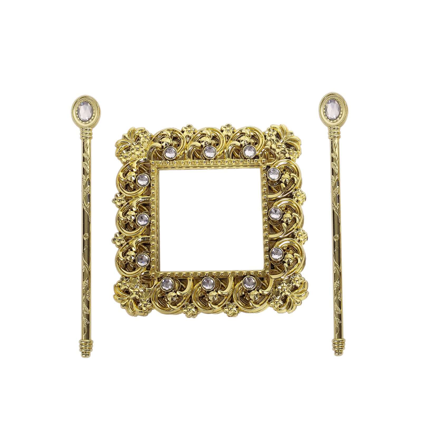 Set of 2 7" Gold Barrette Style Diamond Backdrop Drapery Holdbacks, Square Acrylic Crystal Curtain Brooch Tie Backs