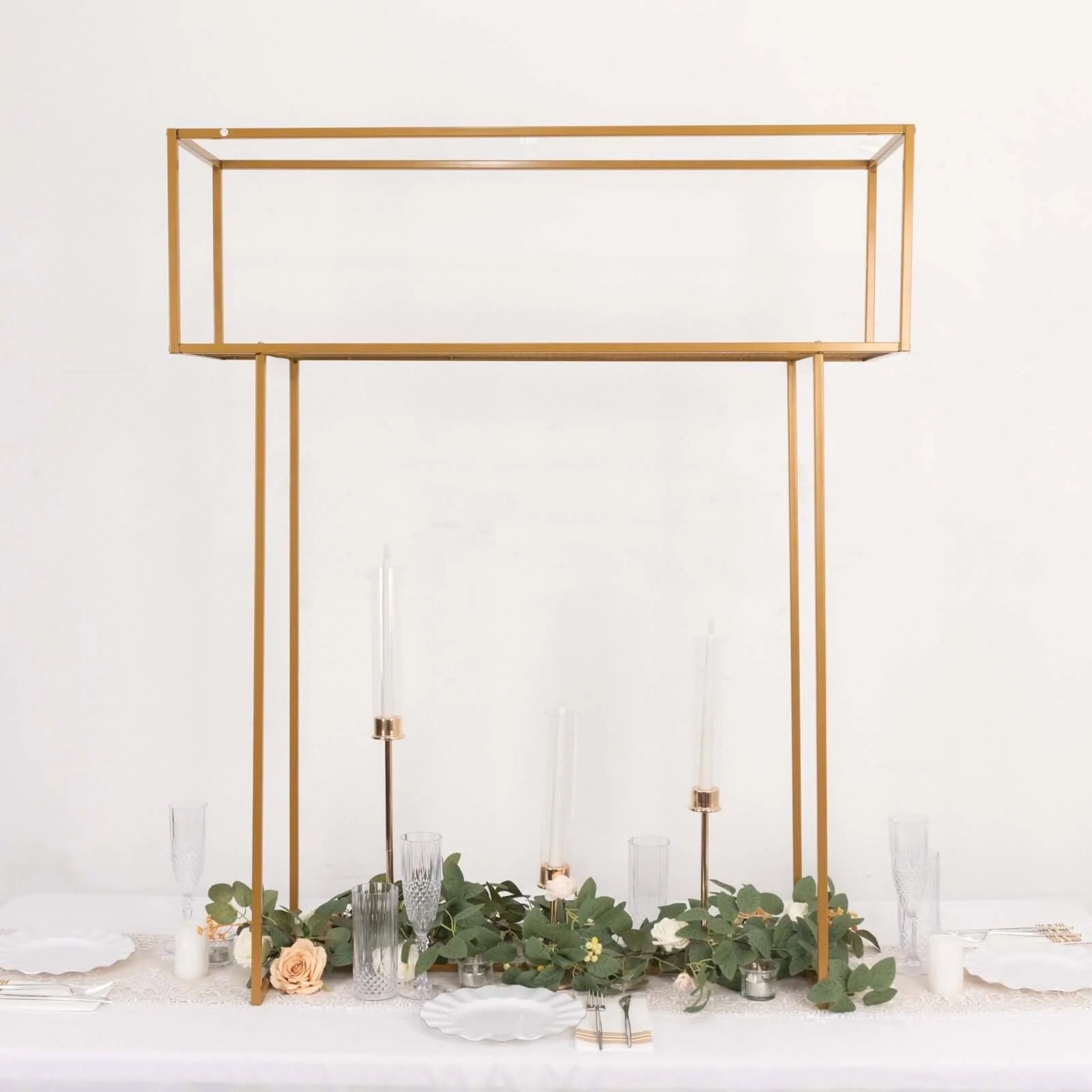 Floral Display Rack Heavy Duty Design Metal Gold - Rectangular Tall Centerpiece Stand 48"