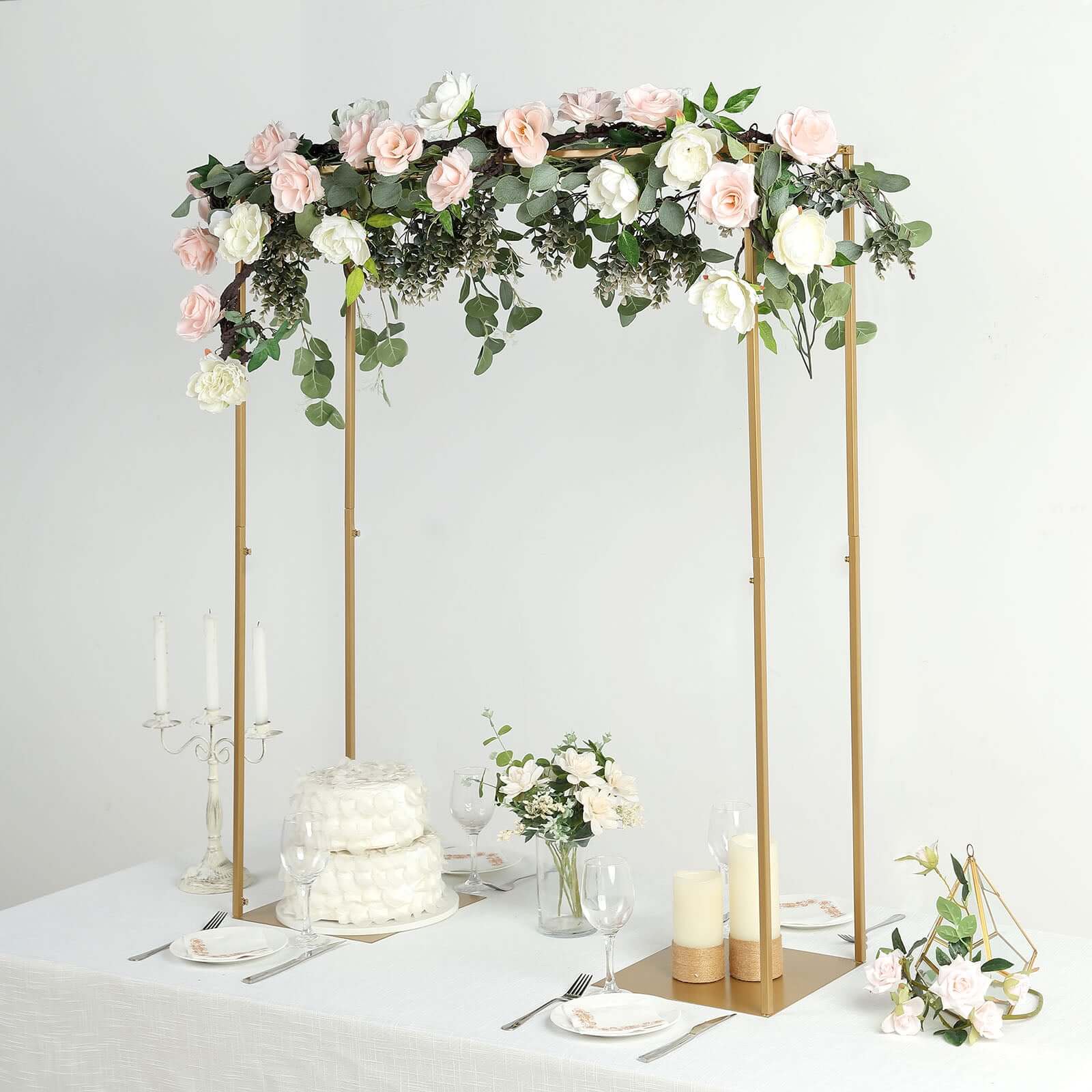 Adjustable Flower Arch Gold Metal Over-The-Table Frame - Wedding Display 48" Tall