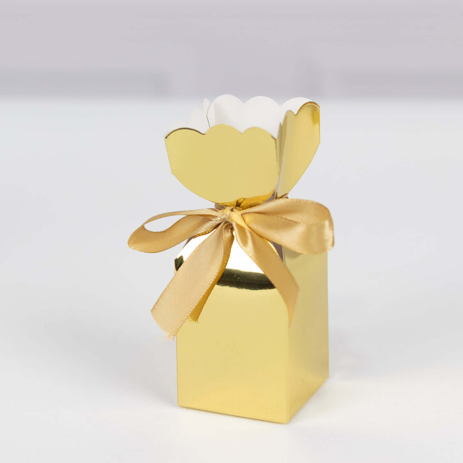 25 Pack Gold Floral Top Satin Ribbon Party Favor Candy Gift Boxes