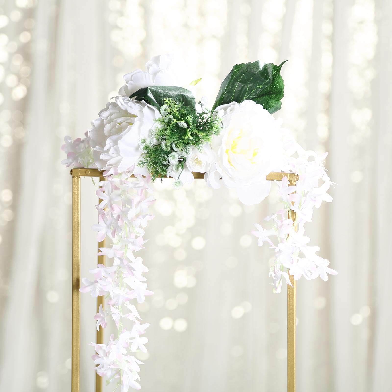 2-Pack Wedding Flower Stand Gold Metal Geometric Column Frame Rectangular - Versatile Floral Pedestal for Sophisticated Arrangements 32"