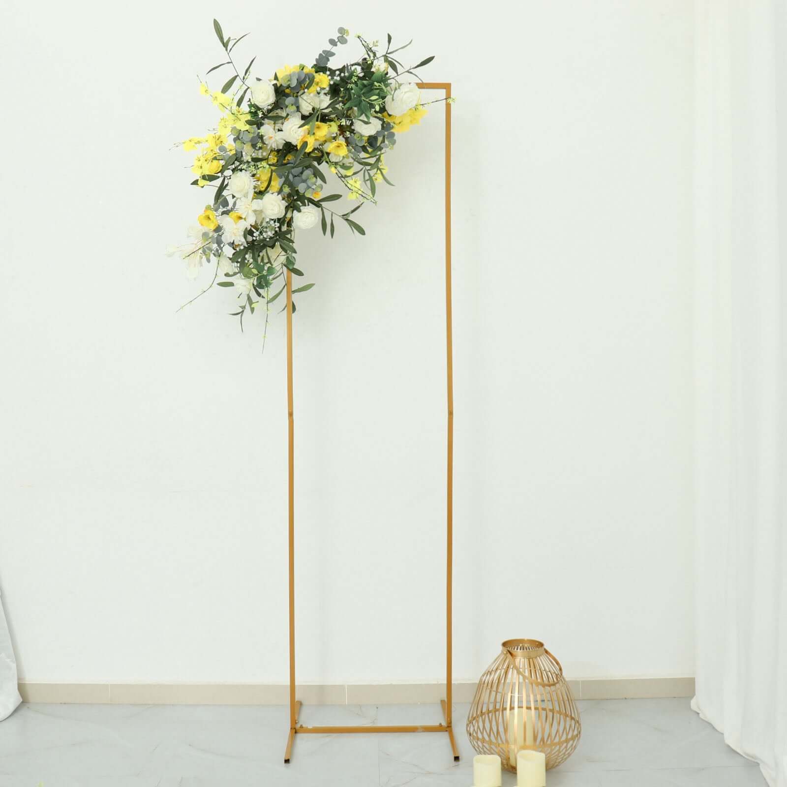 Wedding Arch Slim Gold Metal Rectangular Design Backdrop Stand - Floral Display Frame 6.5ft