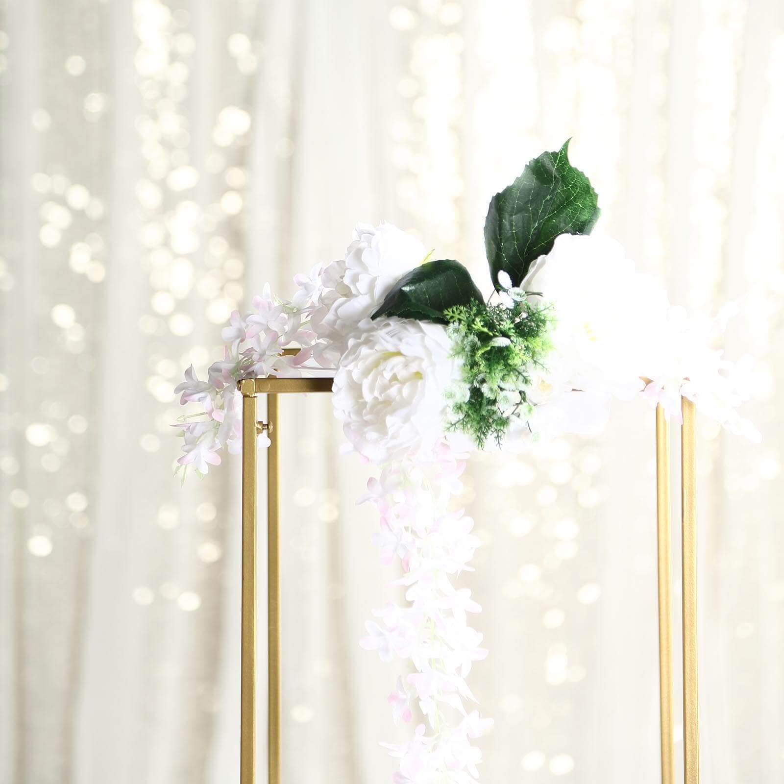 2-Pack Wedding Flower Stand Gold Metal Geometric Column Frame Rectangular - Versatile Floral Pedestal for Sophisticated Arrangements 40"