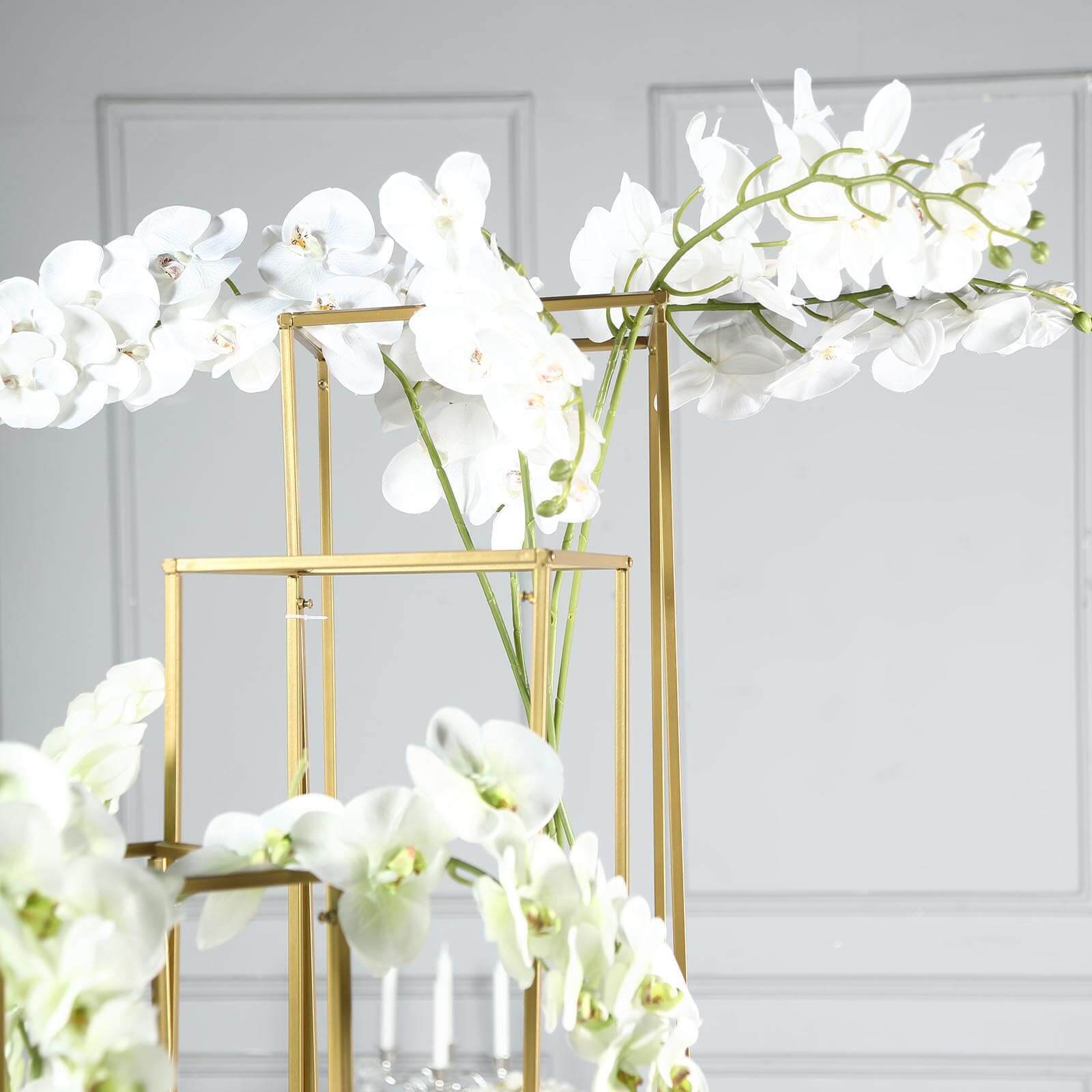 Set of 4 Metal Flower Stands Frame Wedding Column Centerpieces Matte Gold - Durable Display 16"/24"/32"/40"