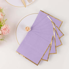 50-Pack Paper Beverage Napkins with Gold Foil Edge Lavender - Disposable 2 Ply Cocktail Napkins for Events 6.5"x6.5"