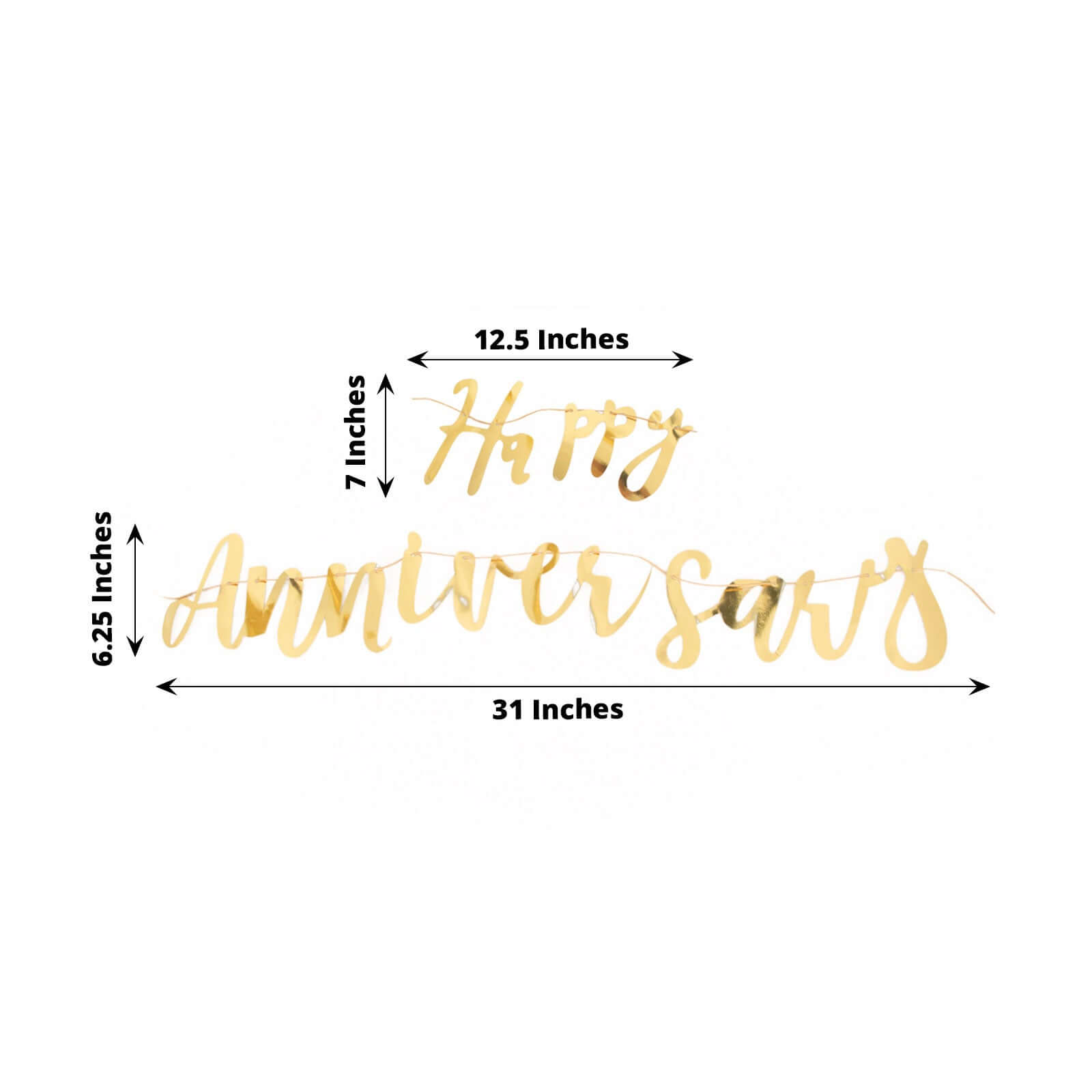 10ft Pre-Strung Metallic Gold Foil "Happy Anniversary" Banner, Party Photo Backdrop Hanging Garland - 250 GSM