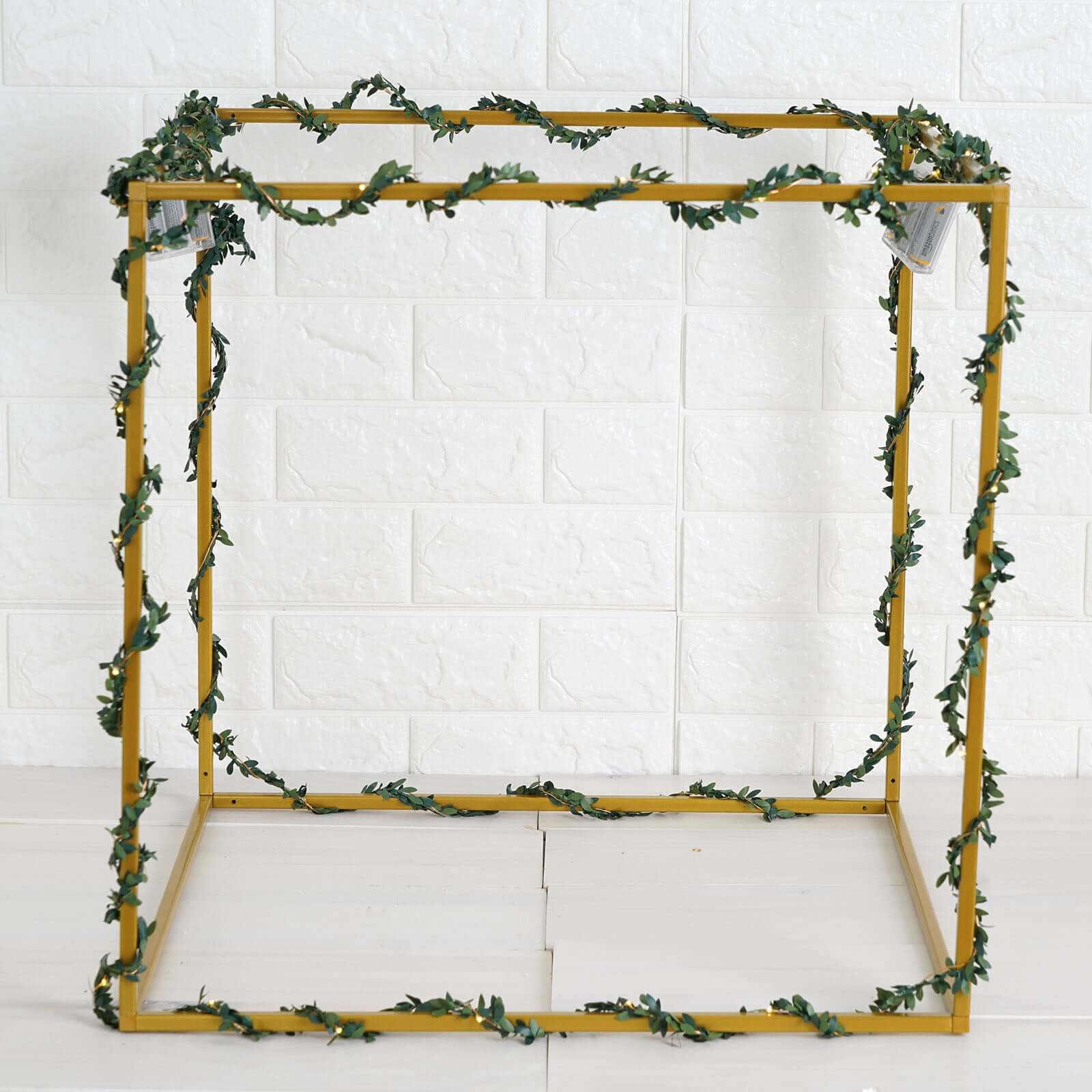2 Pack 20" Square Gold Metal Frame Wedding Flower Stands, Geometric Centerpieces