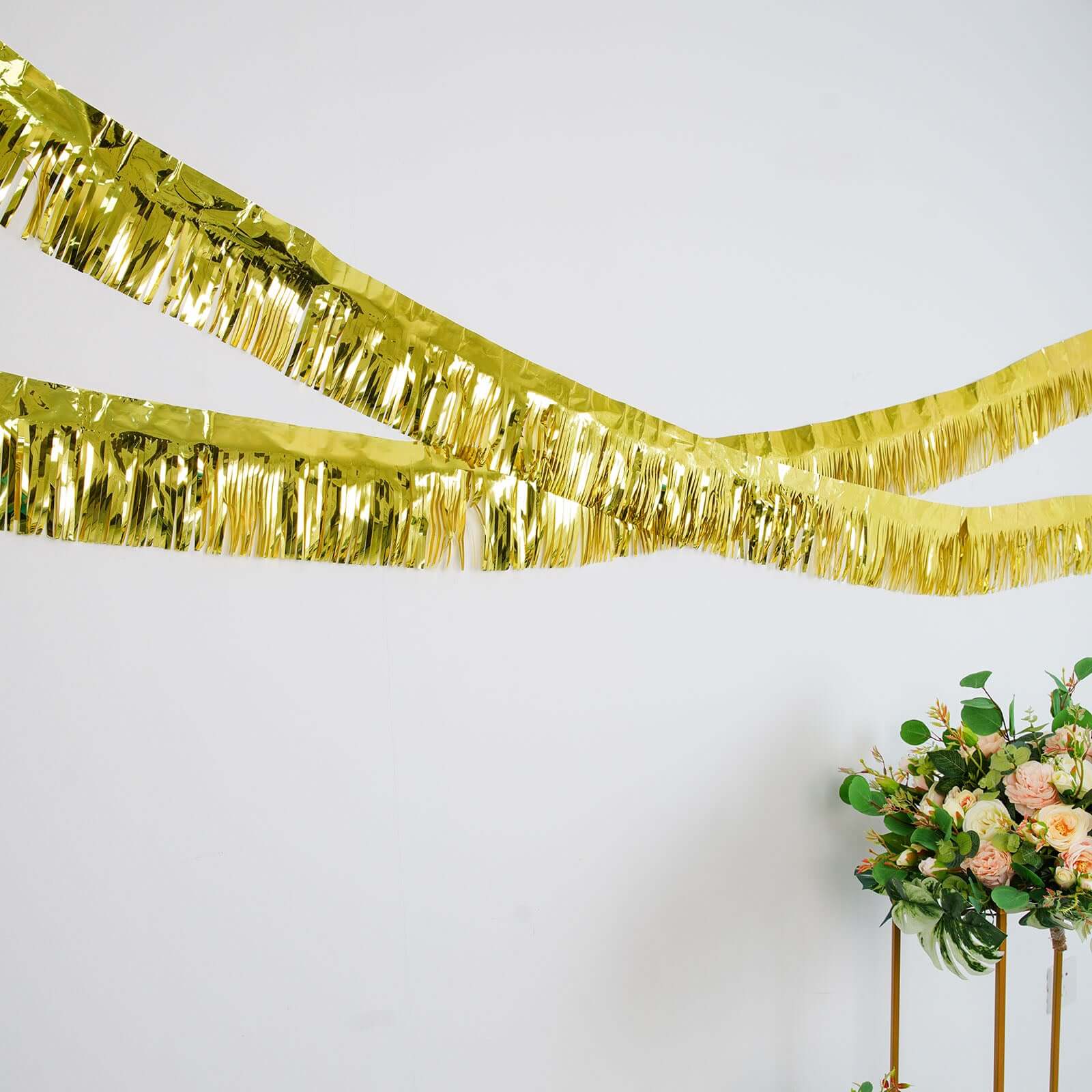 16ft Metallic Gold Foil Tassel Fringe Backdrop Banner, Tinsel Garland Decor