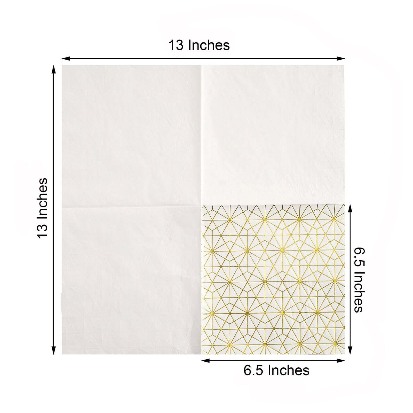 20-Pack Paper Dinner Napkins with Geometric Design Metallic Gold - Disposable 3 Ply Cocktail Napkins for Weddings