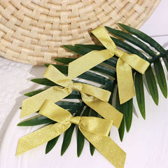 50 Pcs 4" Nylon Ribbon Bows With Twist Ties, Gift Basket Party Favor Bags Decor - Gold Glitter Design