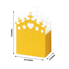 20-Pack Cardstock Favor Boxes Gold Glitter Princess Crown Design - Regal Fantasy Fairytale InspiredTreat Bags for Wedding Birthday Baby Shower Decorations 3.5"x 2"x 5"