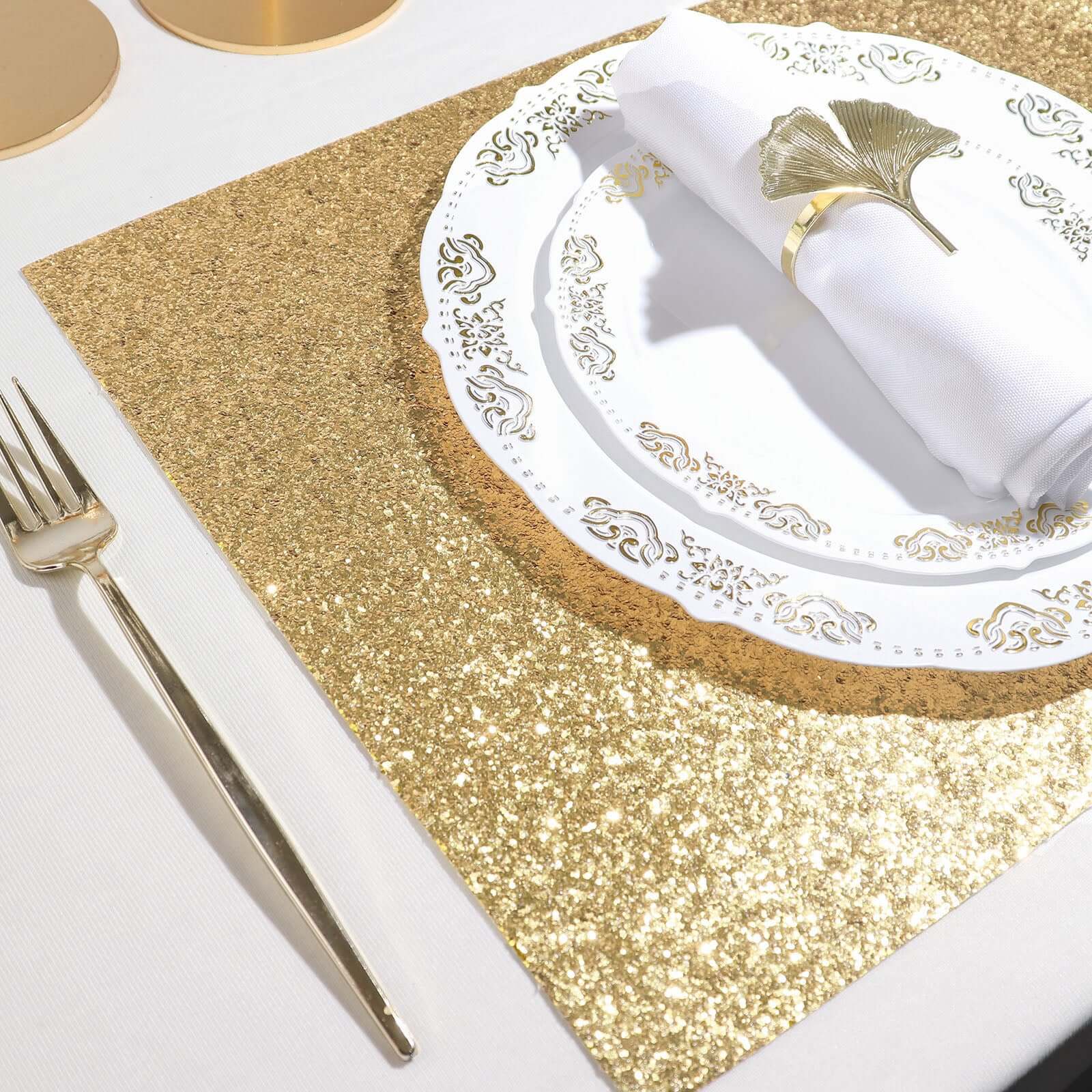 6-Pack Placemats Glitter Design Champagne Sparkle Rectangle - Non-Slip Decorative Dining Table Mats 12"x18"